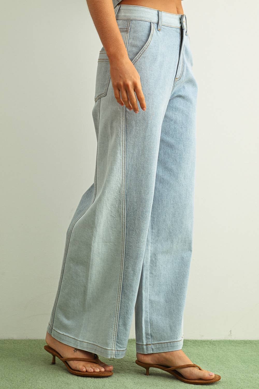 Denim Color Blocked Pants: