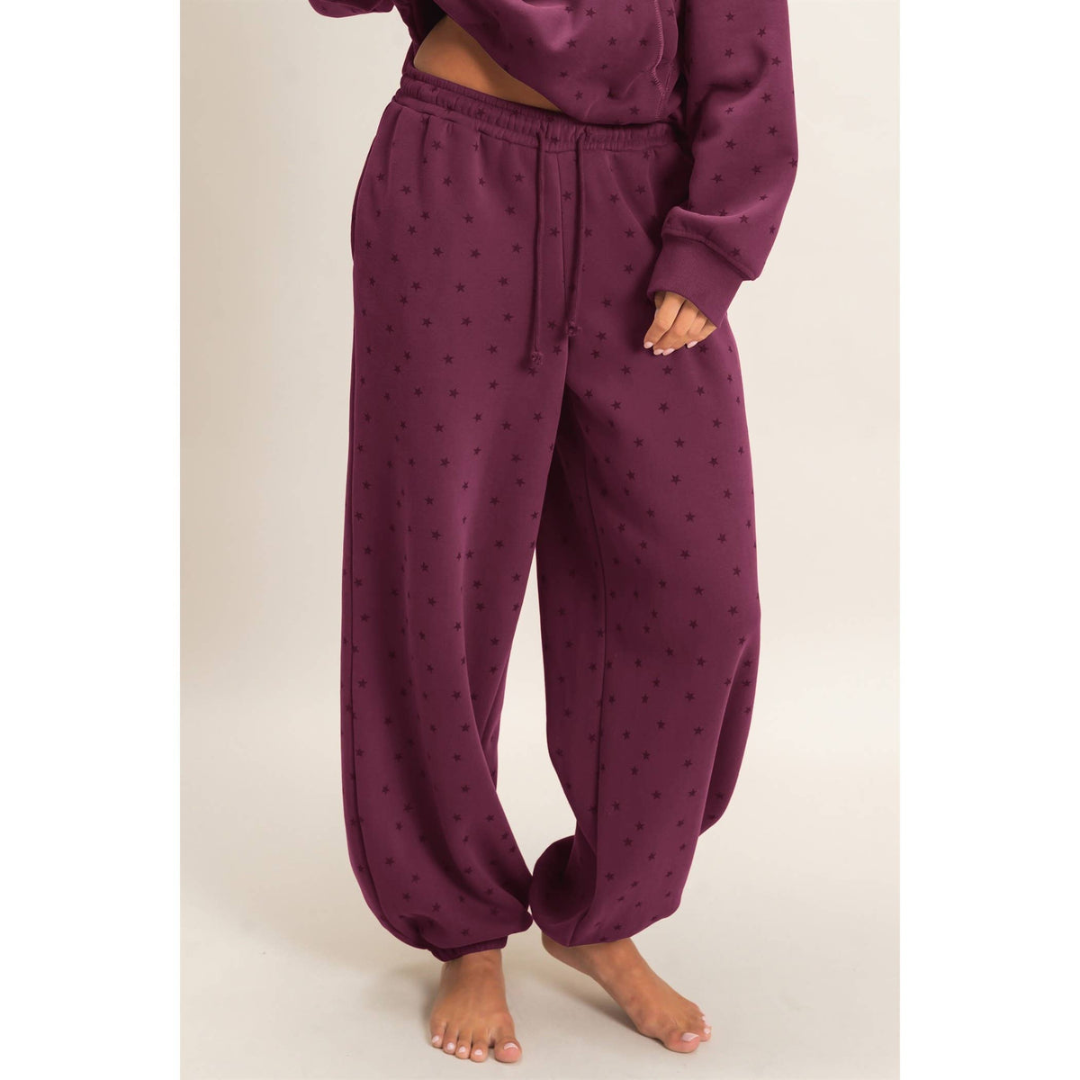 Star Print Jogger: Cherry