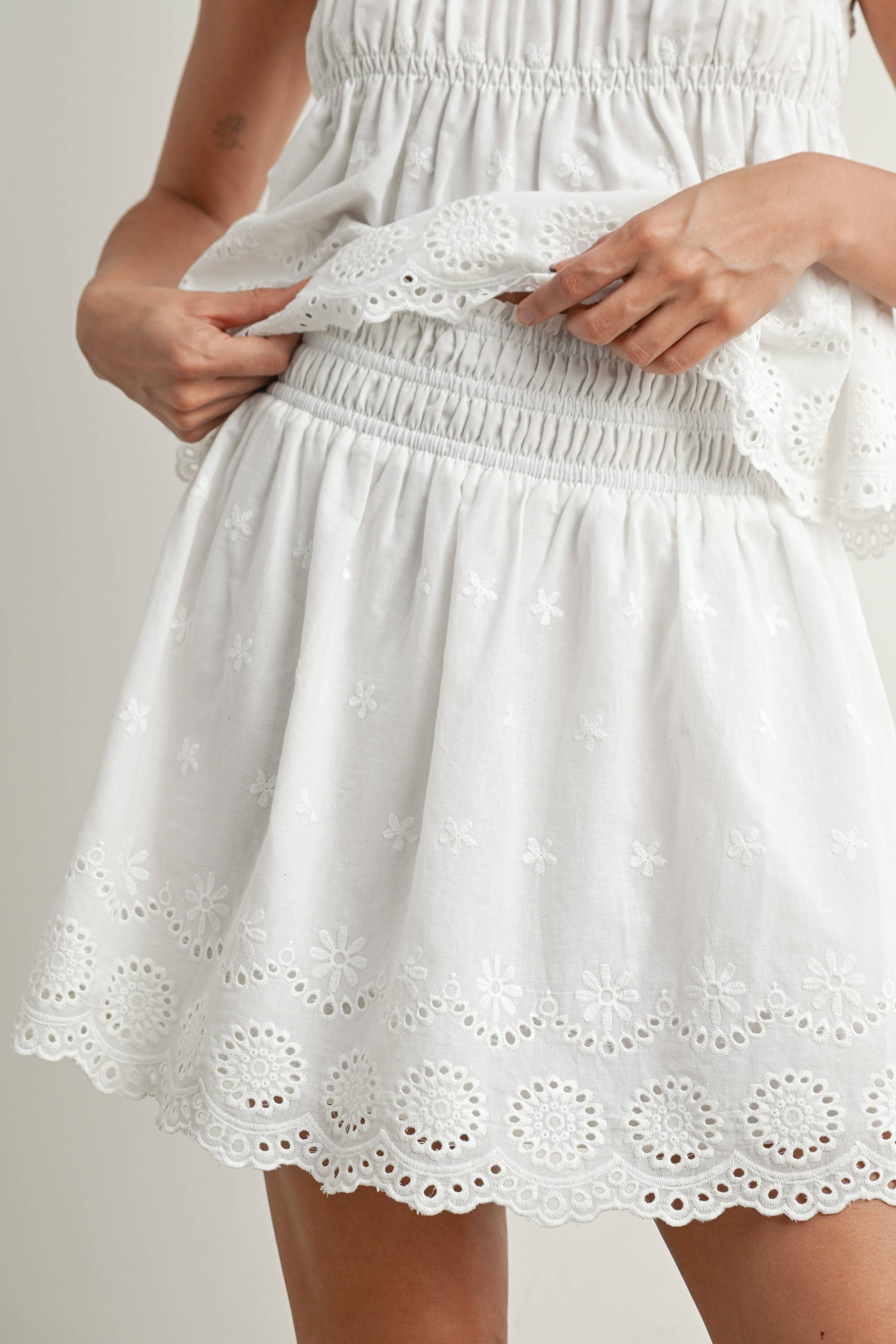 Ruffle Smocked Skirt: White