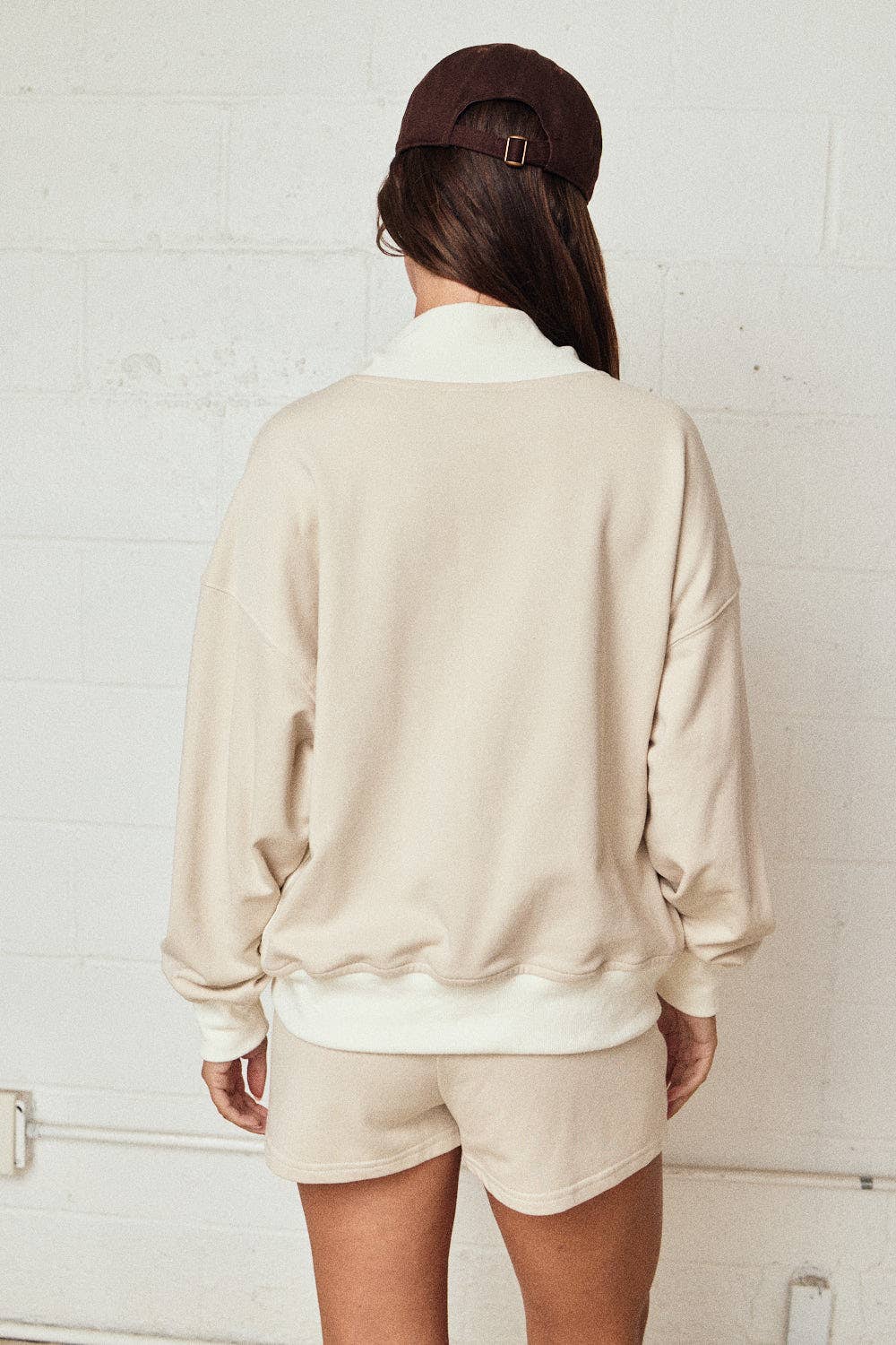 Mock Neck Color Block Set: Taupe
