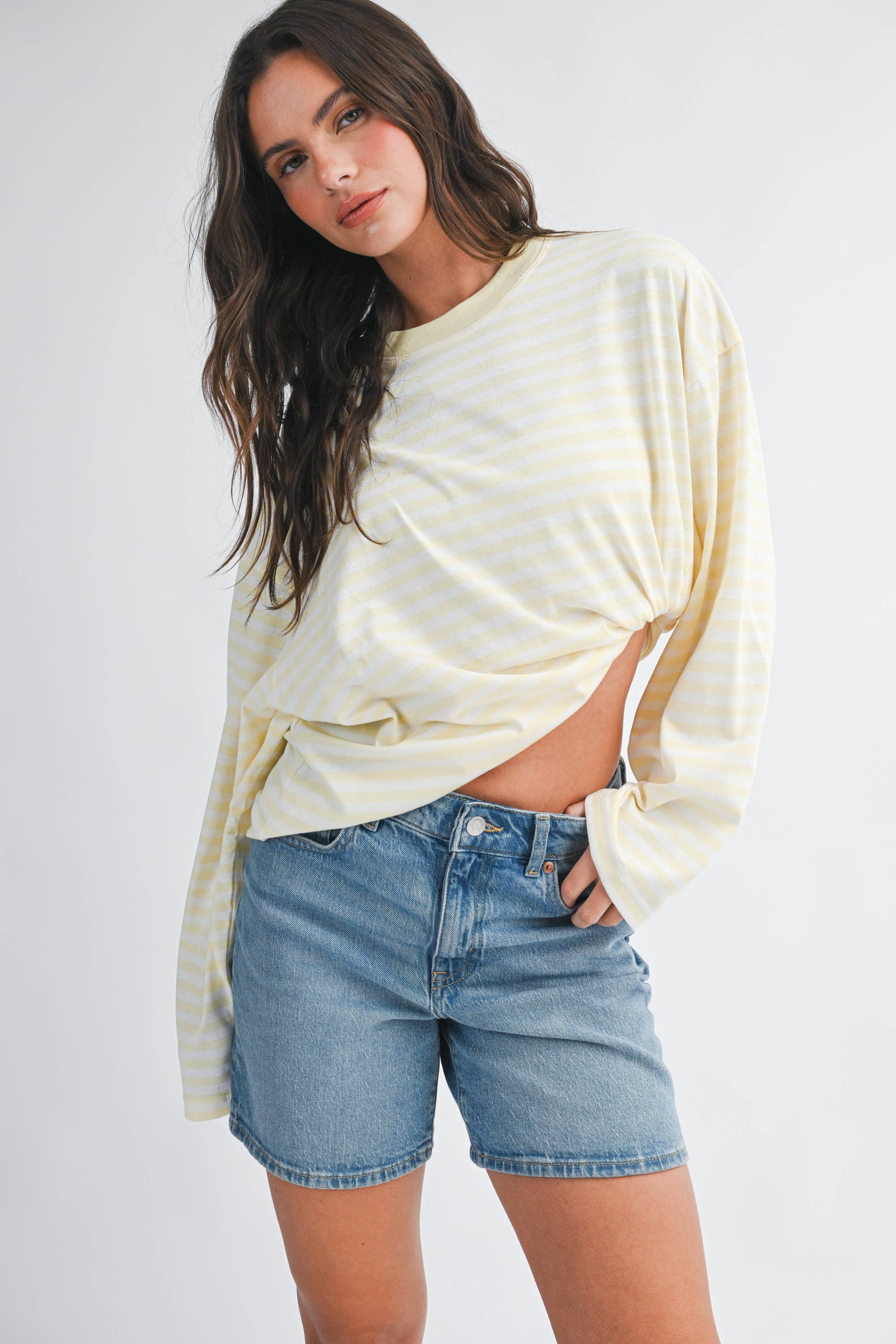 Oversized Stripe Top: Lemon