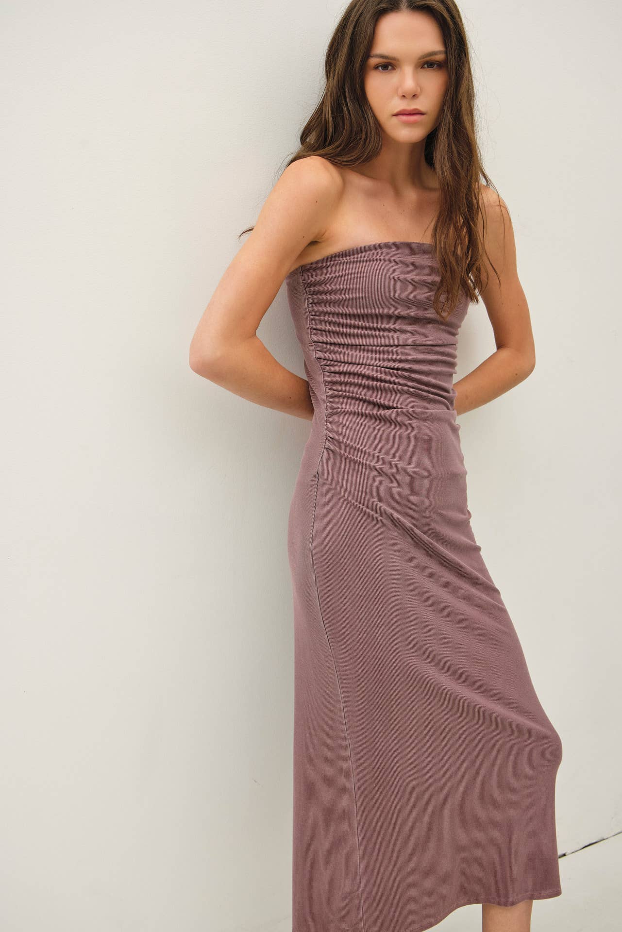 Ruched Tube Dress: Sepia