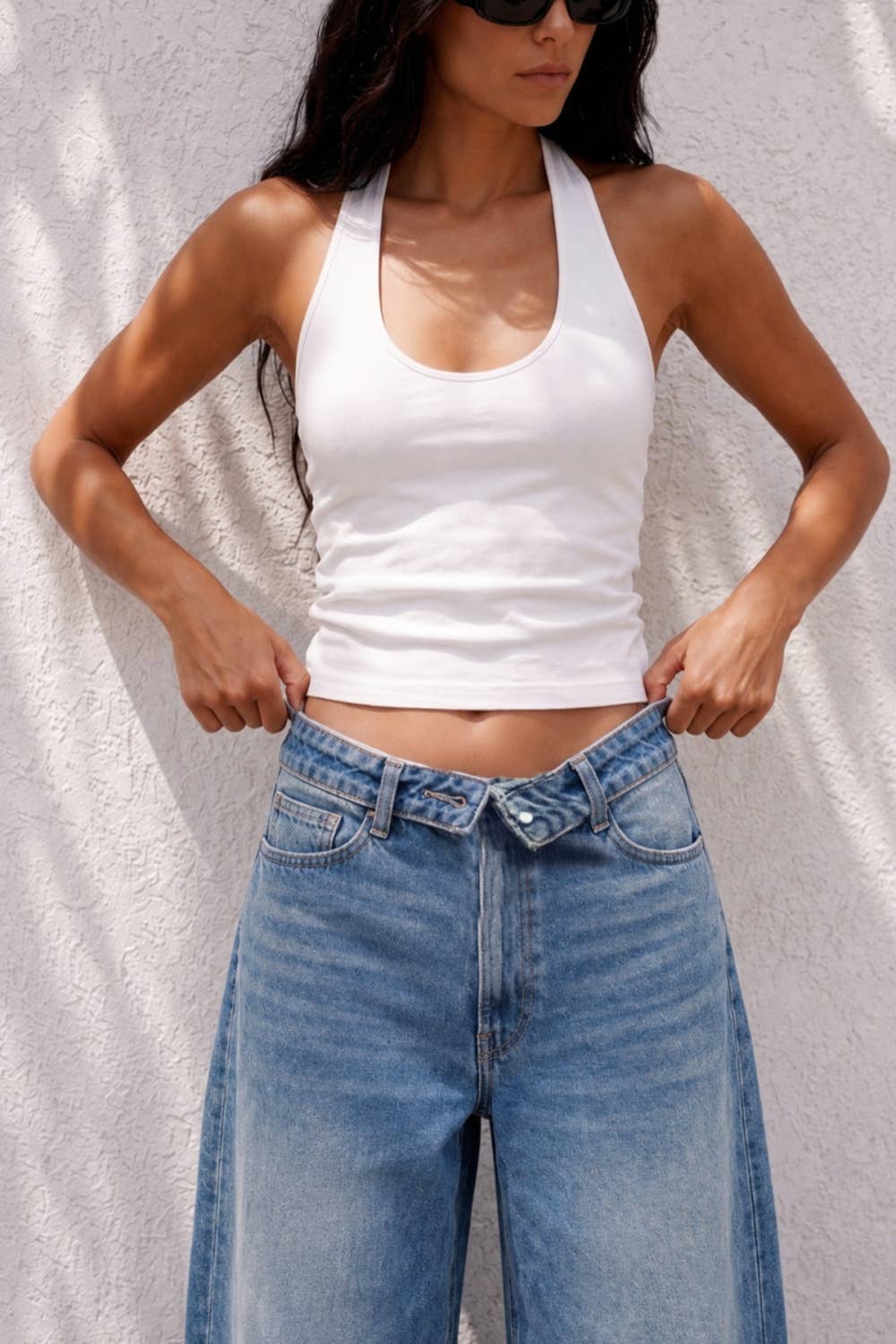 Folded Waist Jeans: Denim Blue
