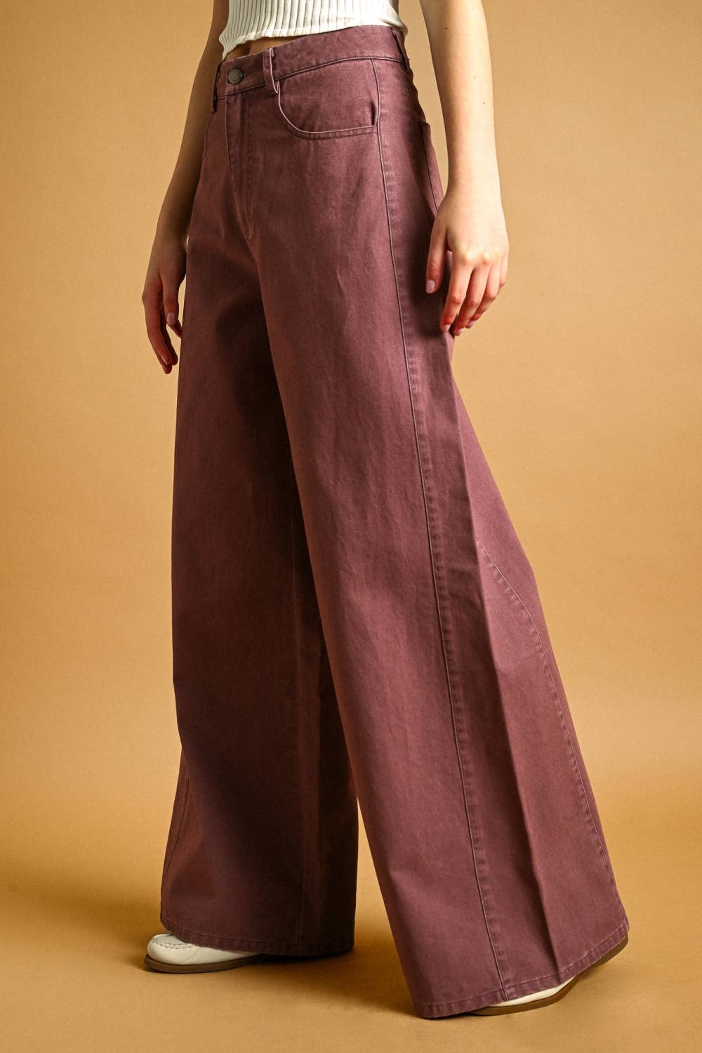 Washed Wide Leg Pants: Plum