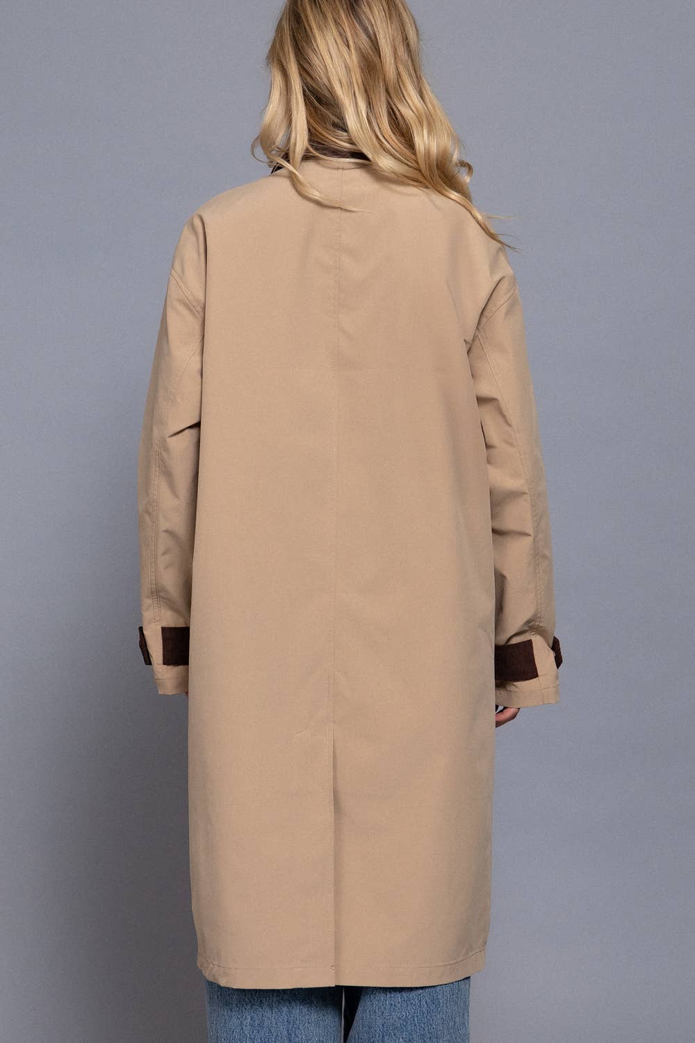 Contrast Collar Trench Coat: Khaki