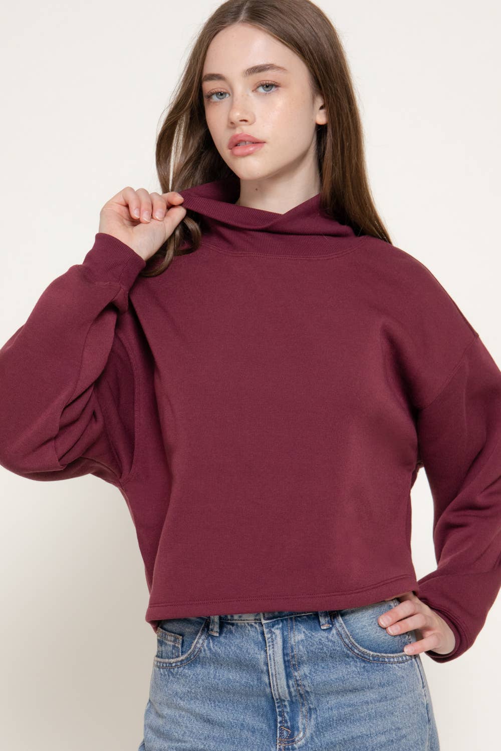 Ribbed Mock Neck: Burgundy