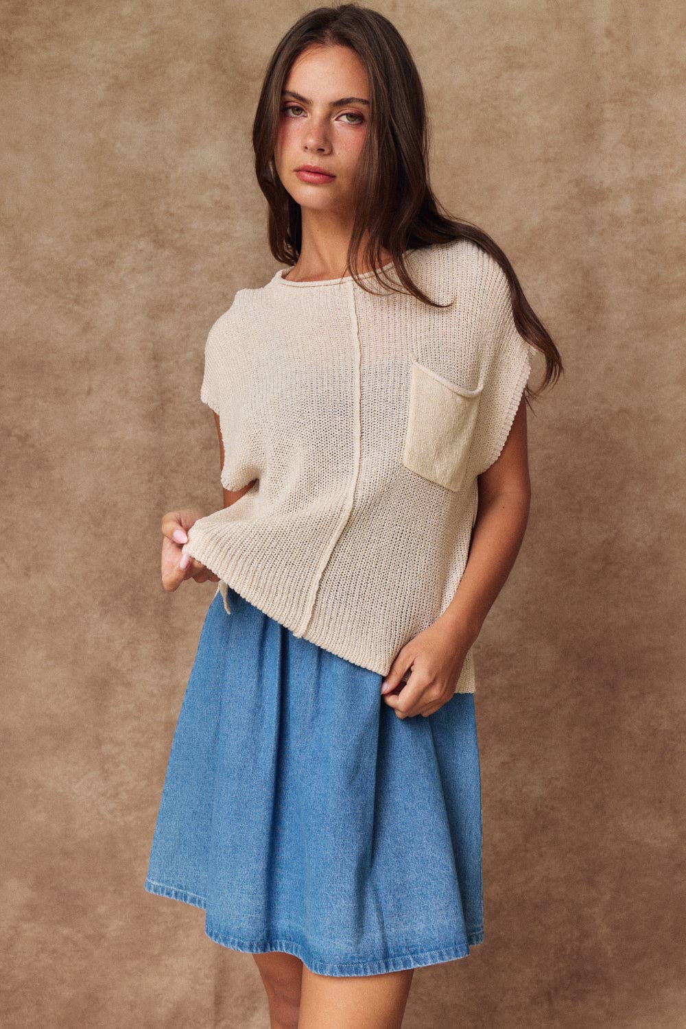 Ari Cropped Loose Knit Top: Natural