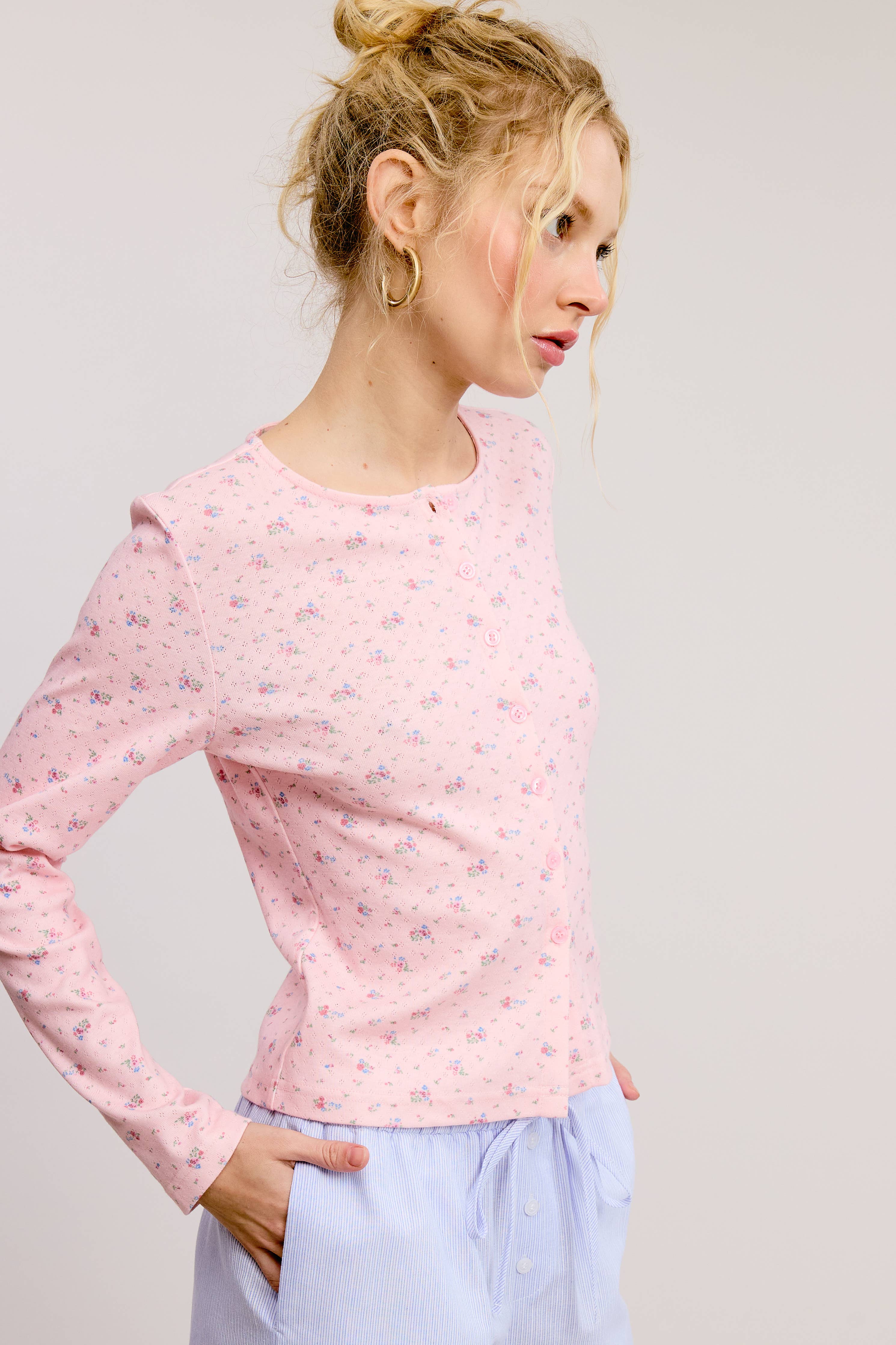 Floral Print Cardigan: Pink