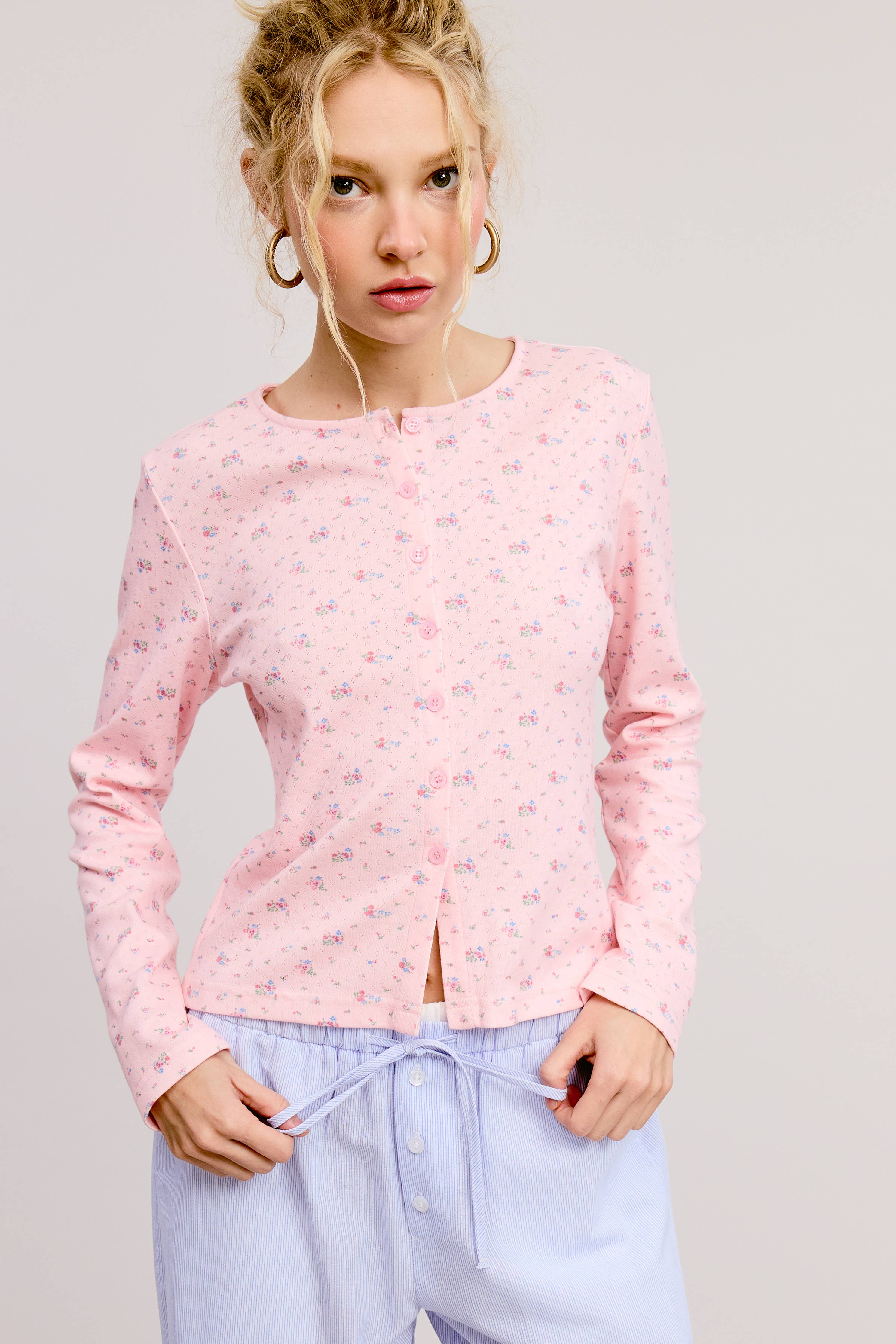 Floral Print Cardigan: Pink