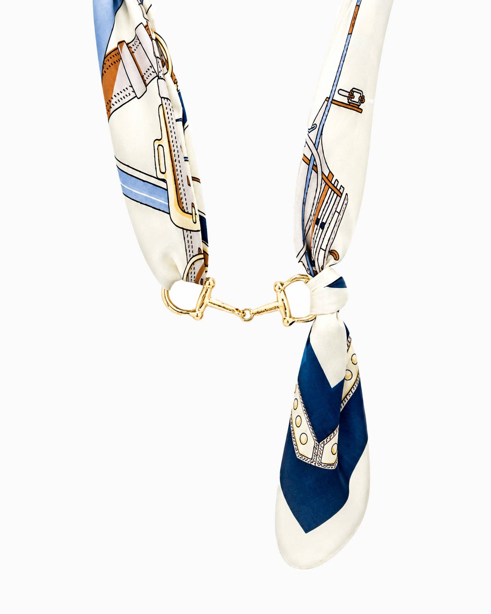 Horse Bit Silk Scarf Necklace: Blue