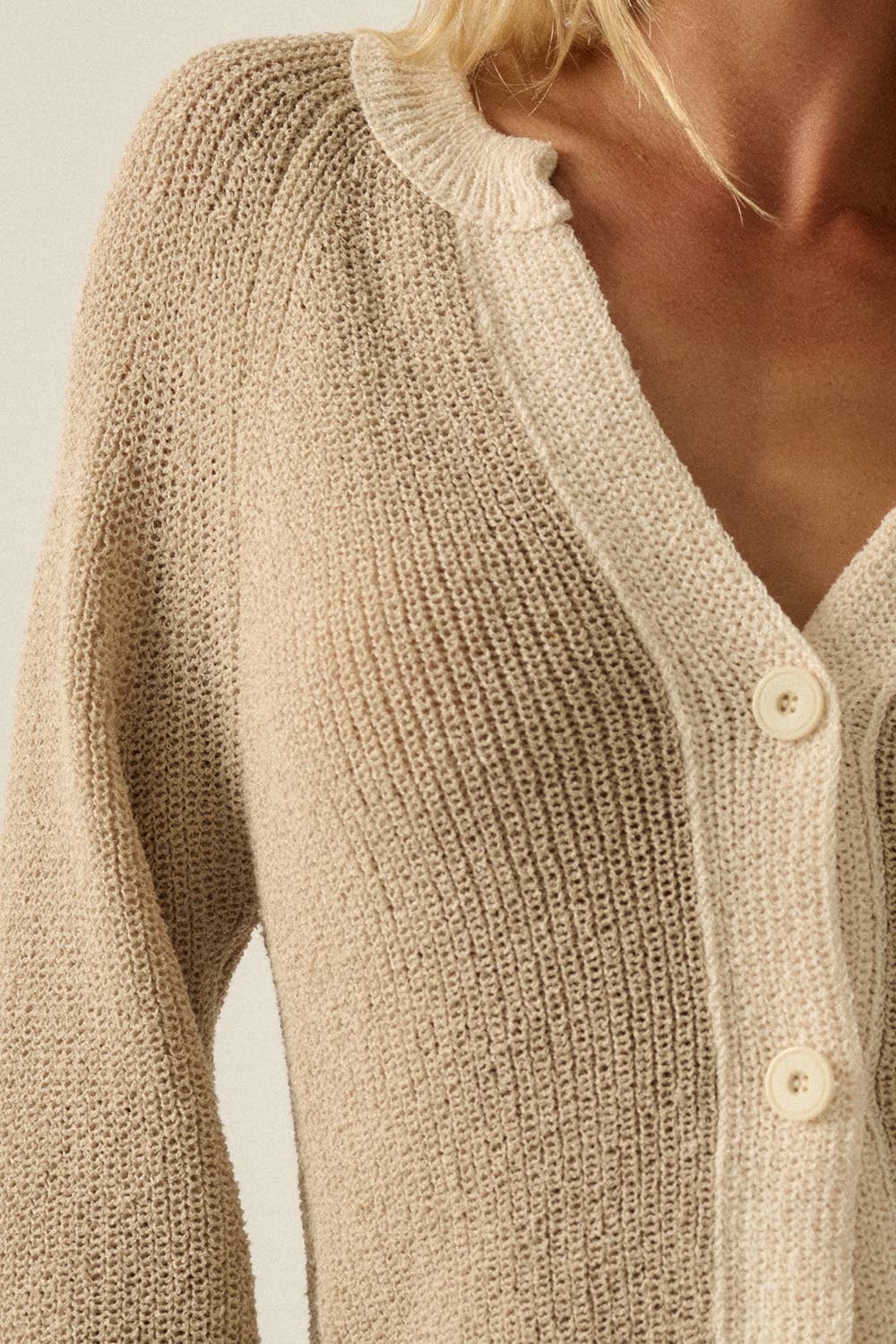 Contrast Cardi Sweater: Oatmeal