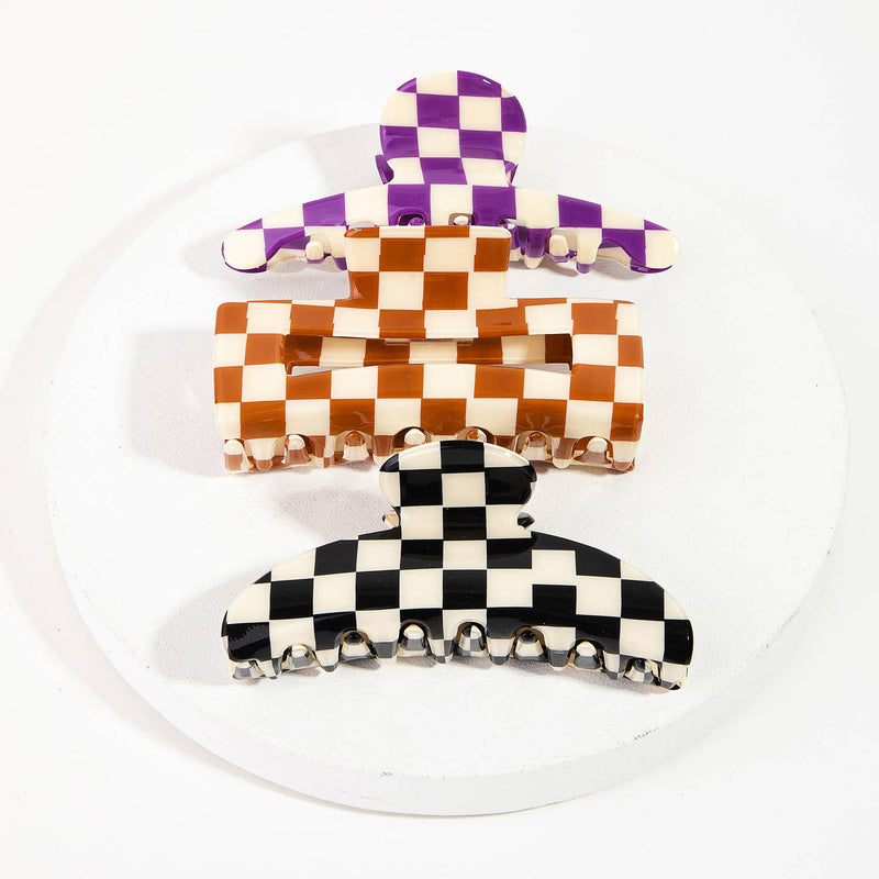Checkered Pattern Hair Clip Set: MULTI