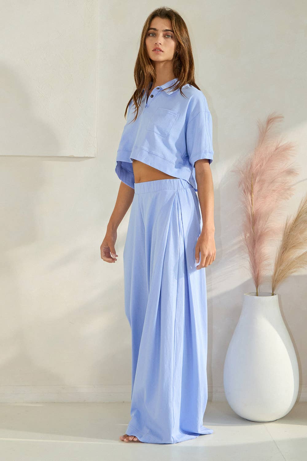 Solid Pleated Pants: Periwinkle