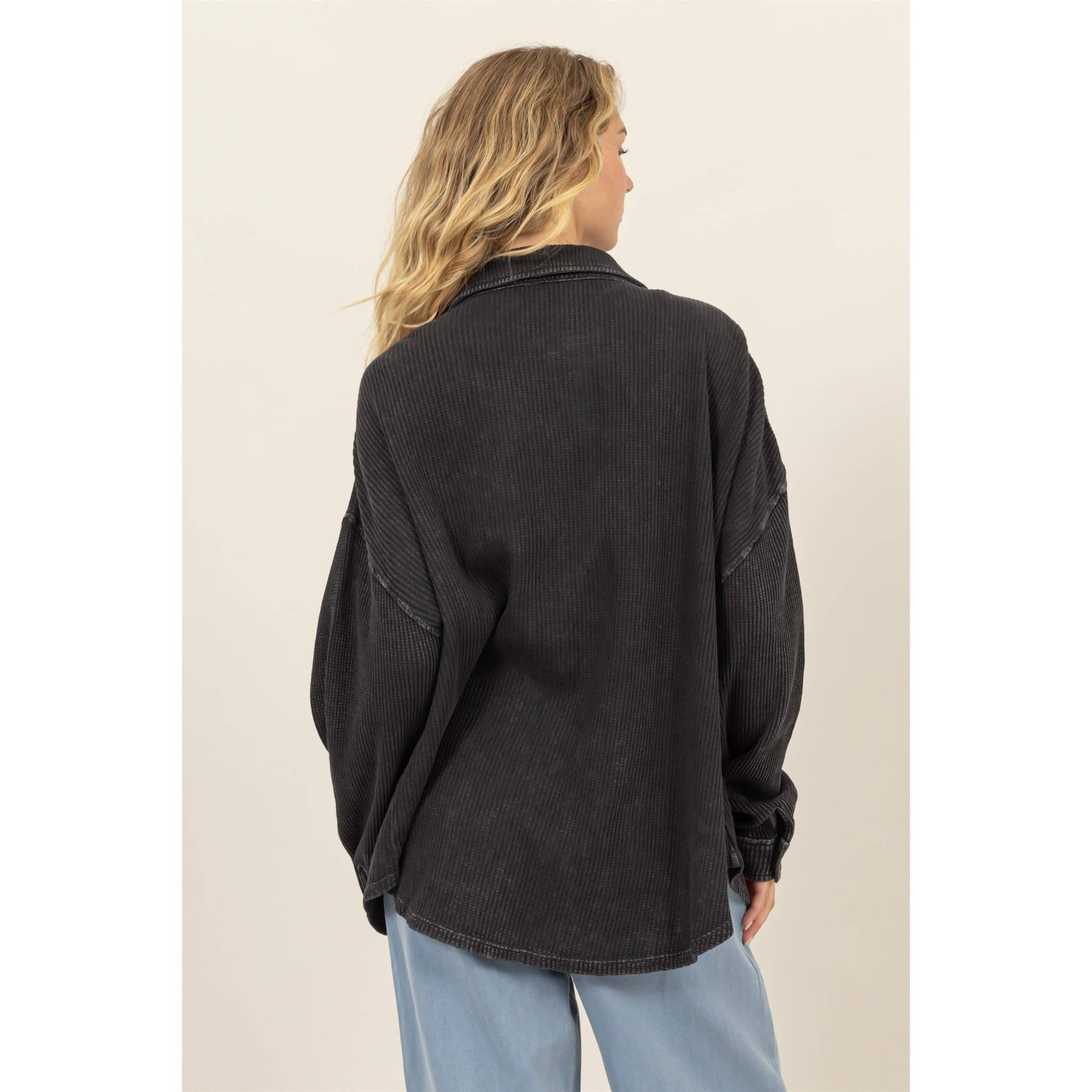 Waffle Shacket: Gray Blue