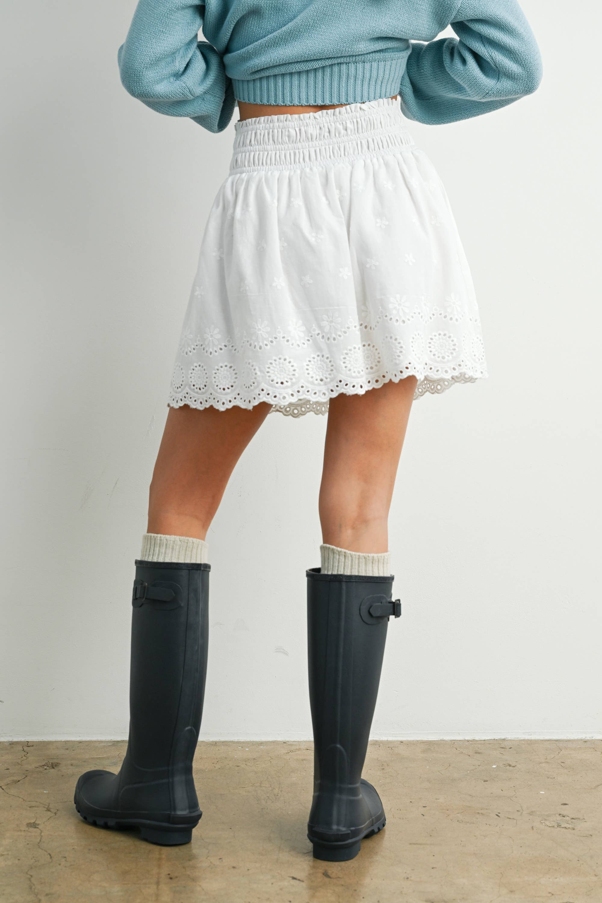 Ruffle Smocked Skirt: White