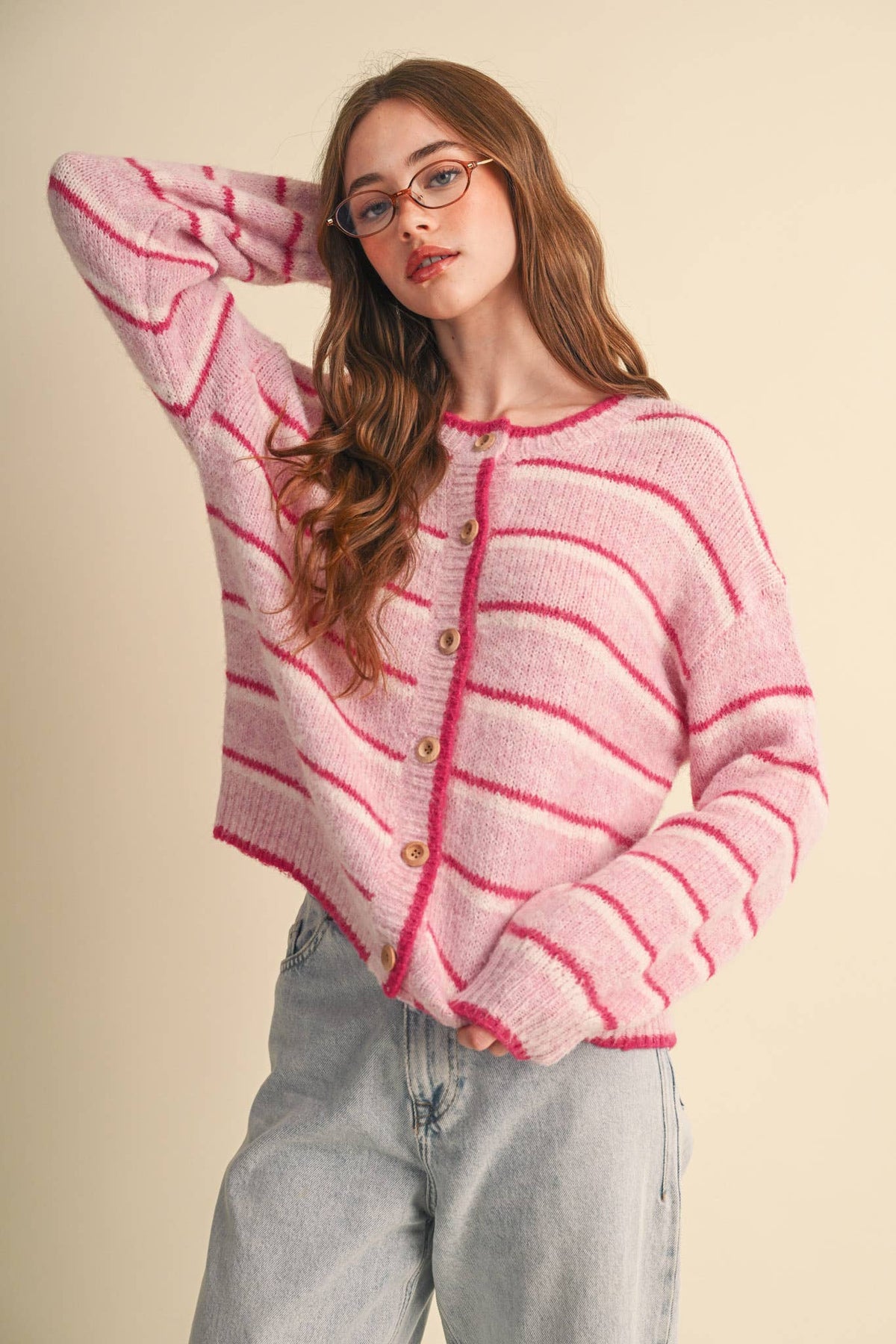 Striped Cardigan: Pink Multi