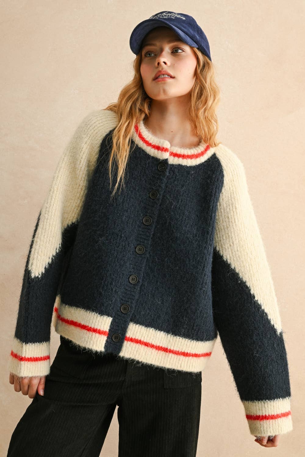 Sweater Bomber Jacket: Navy