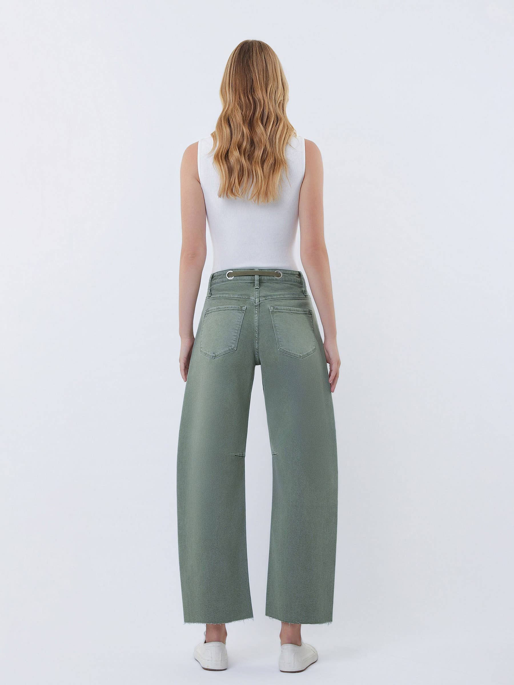 Drawstring WB Jeans: Olive