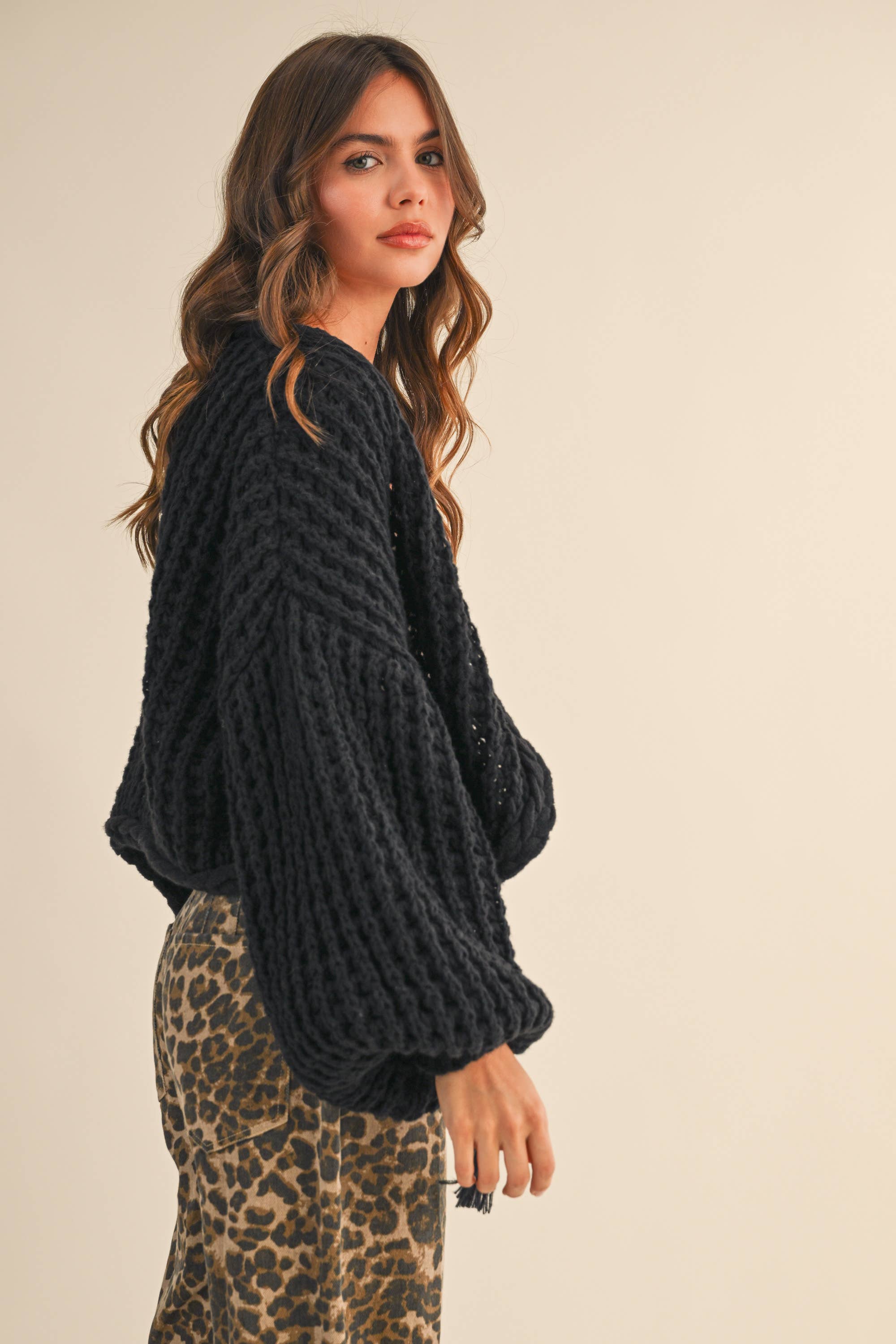 Braided Bolero Cardigan: Black