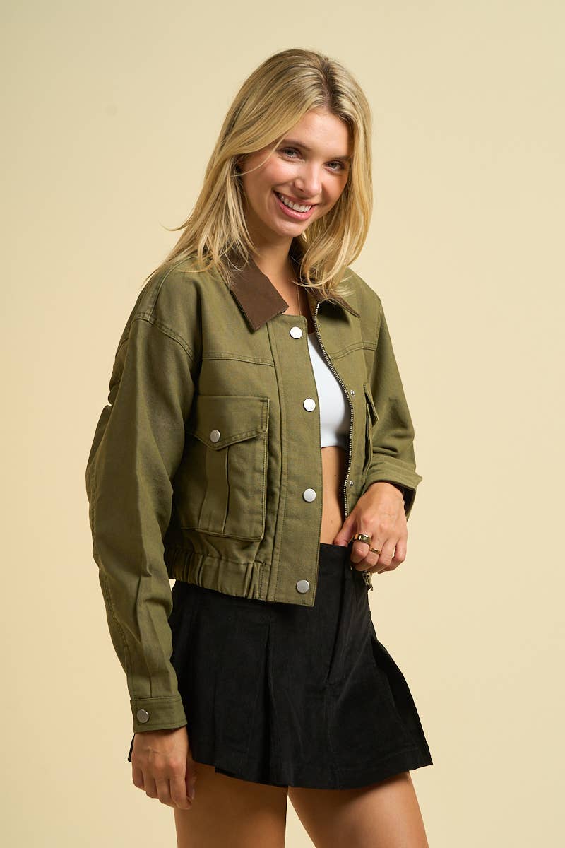 Contrast Utility Jacket: Khaki