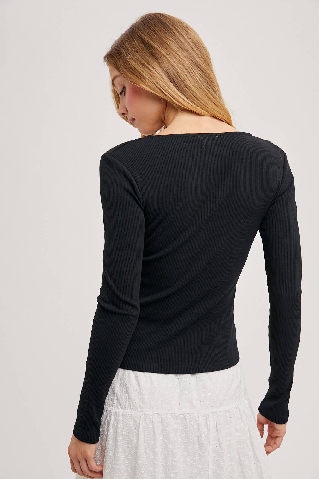 Ribbed Lace Knit Top: Sand