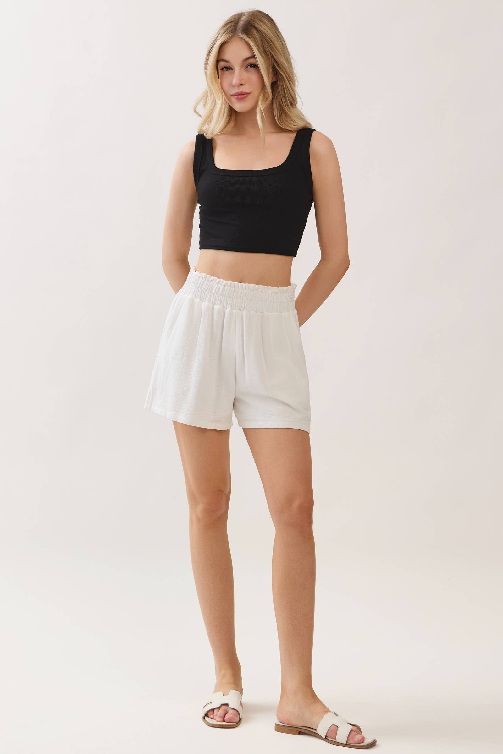 Ruffled Waist Shorts: Off White