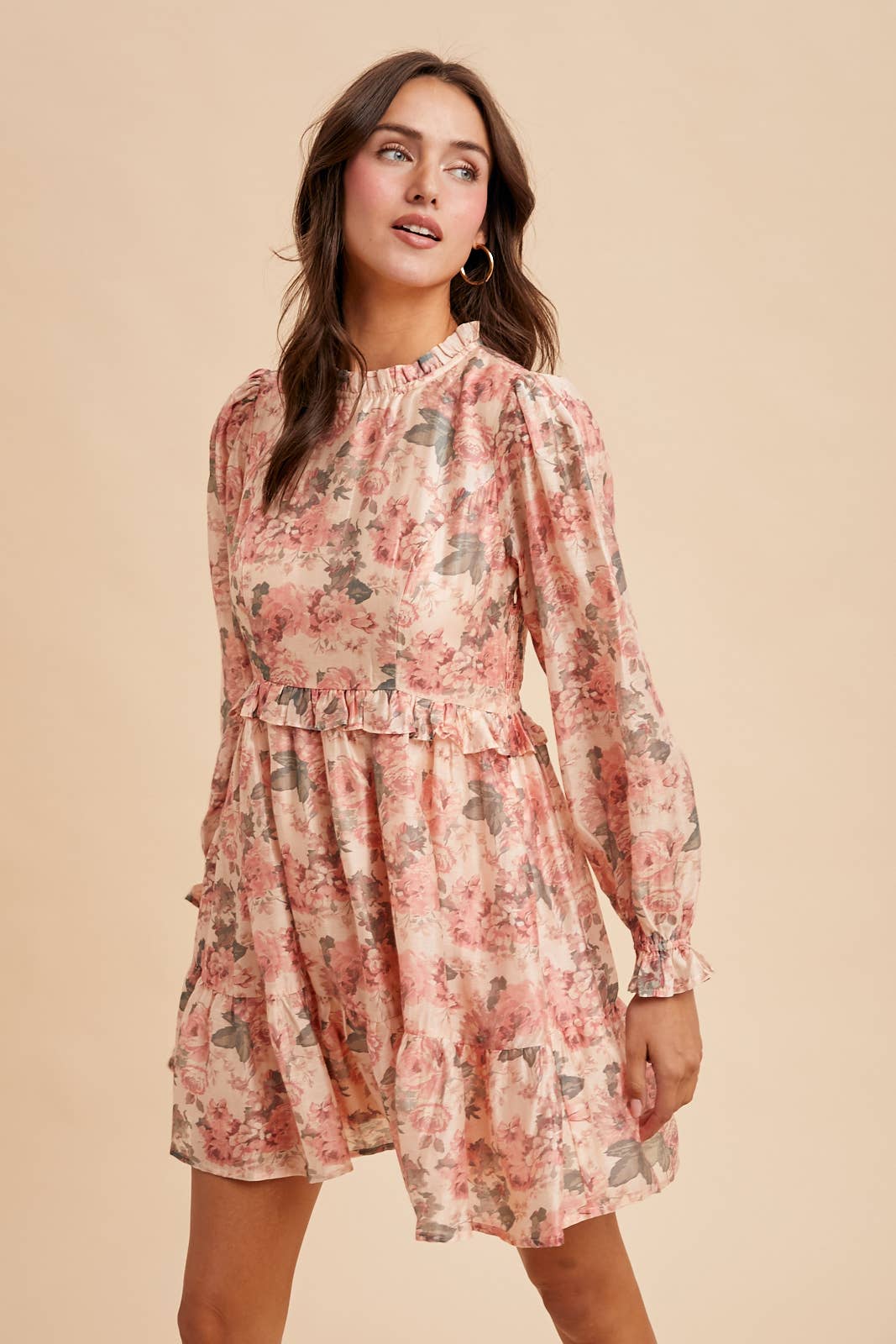 Floral Mock Mini Dress: Vintage Rose