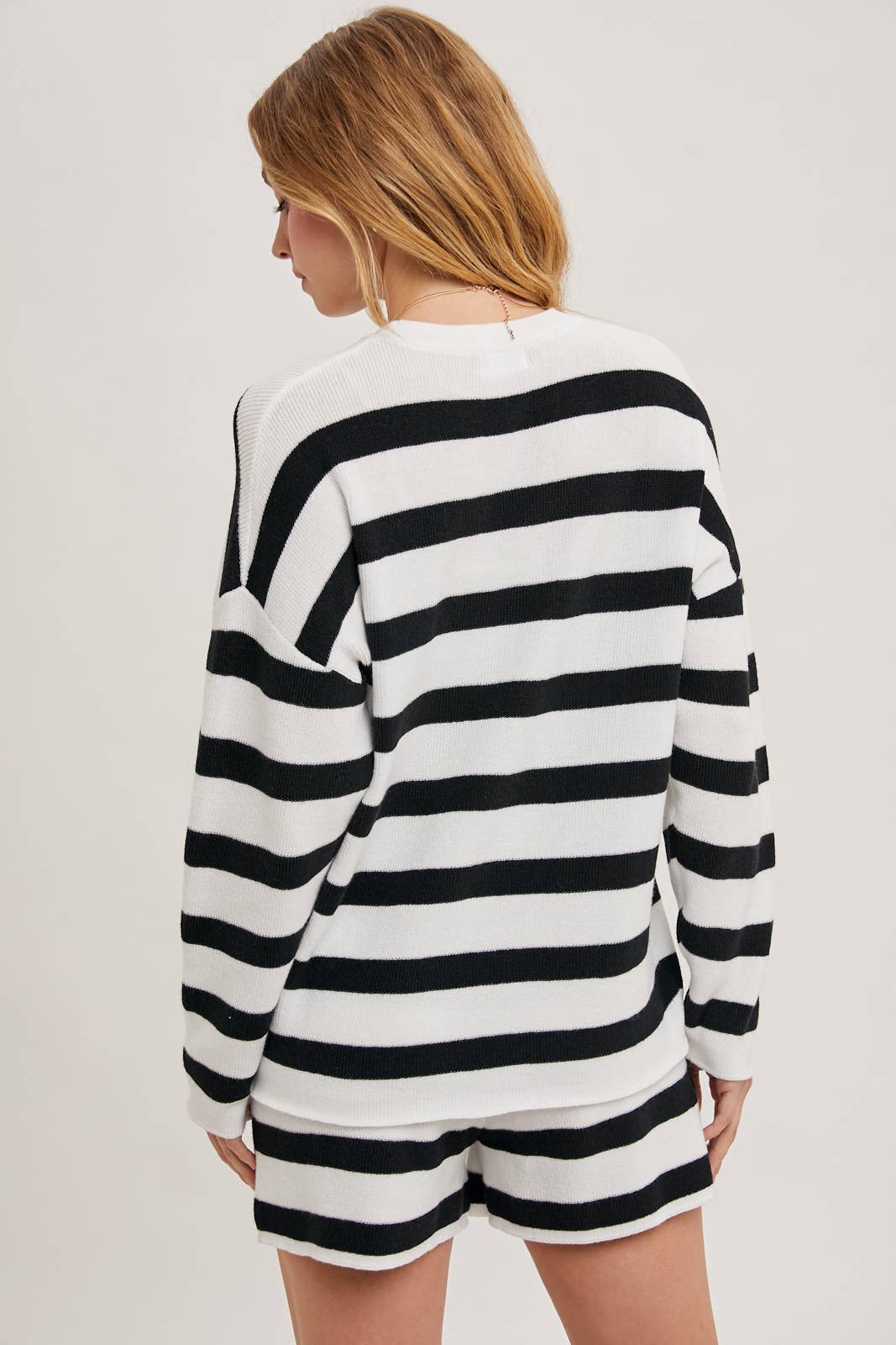 Striped Knit Pullover Set: Blue