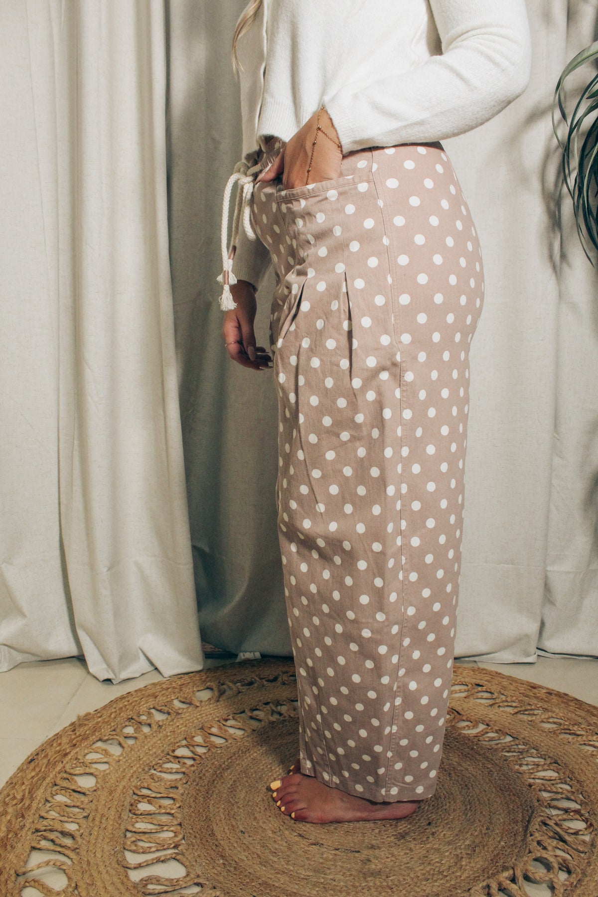 Polka Dot Barrel Pants: Taupe