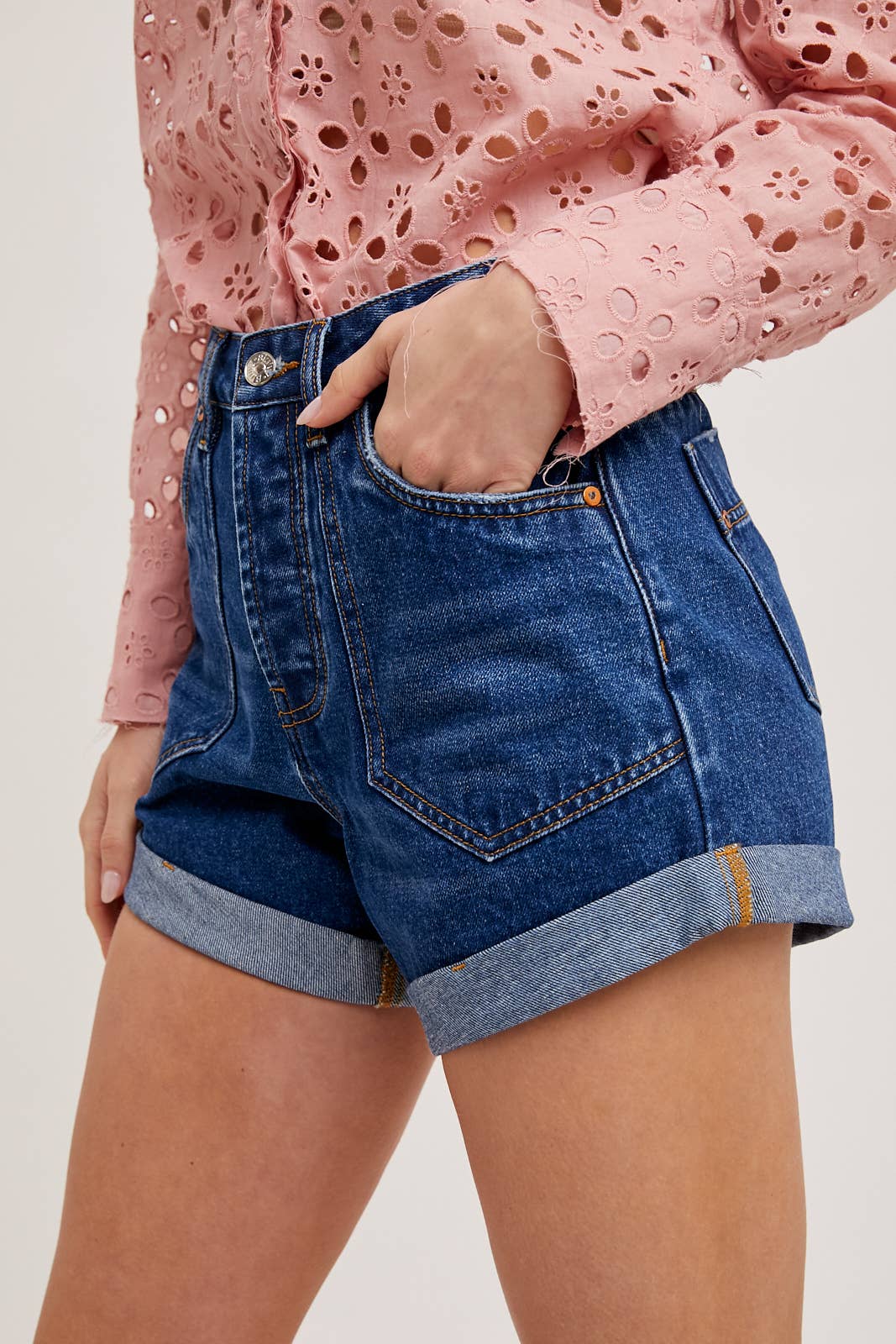 Western Rolled Hem Shorts Dk