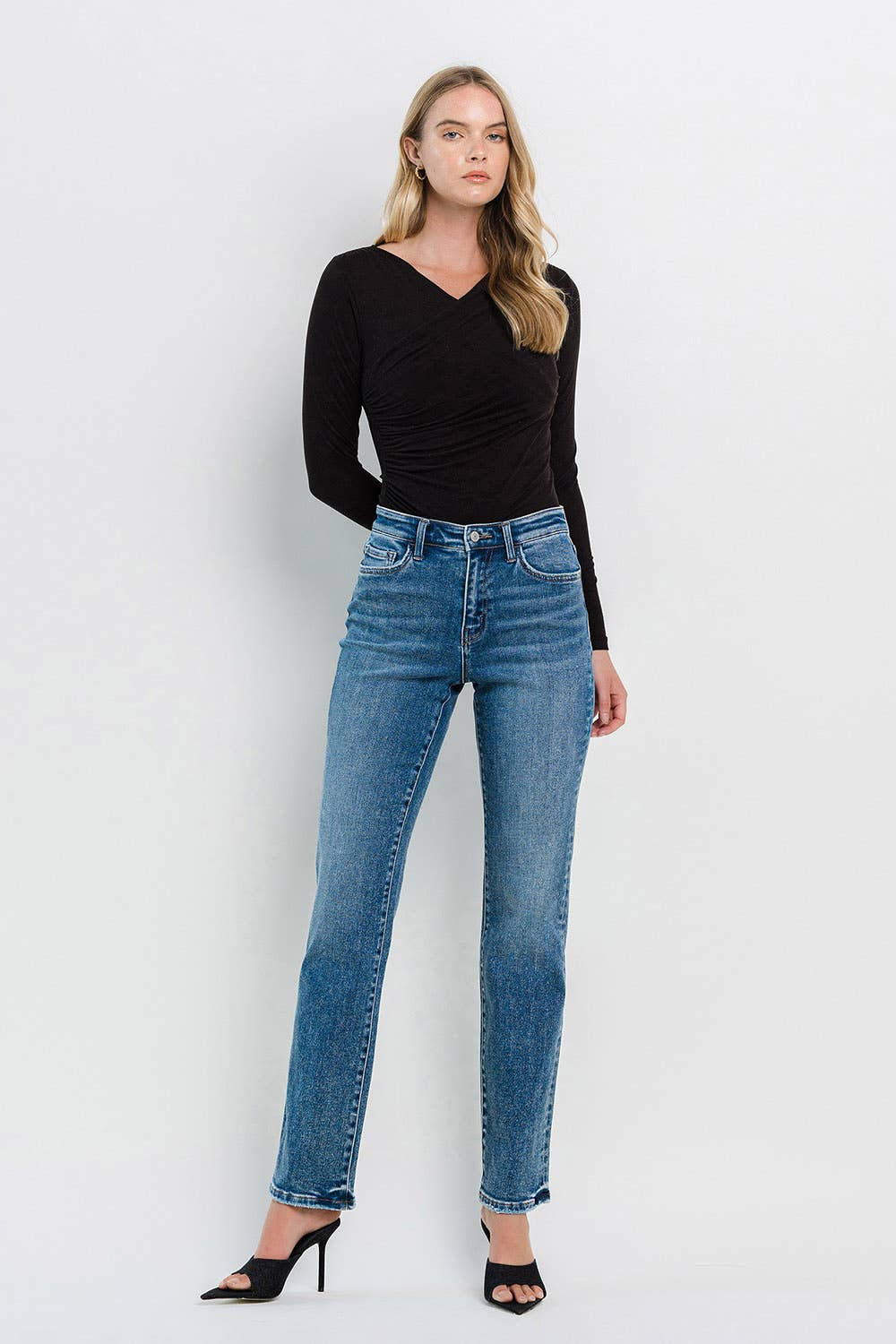 High Rise Straight Jeans: