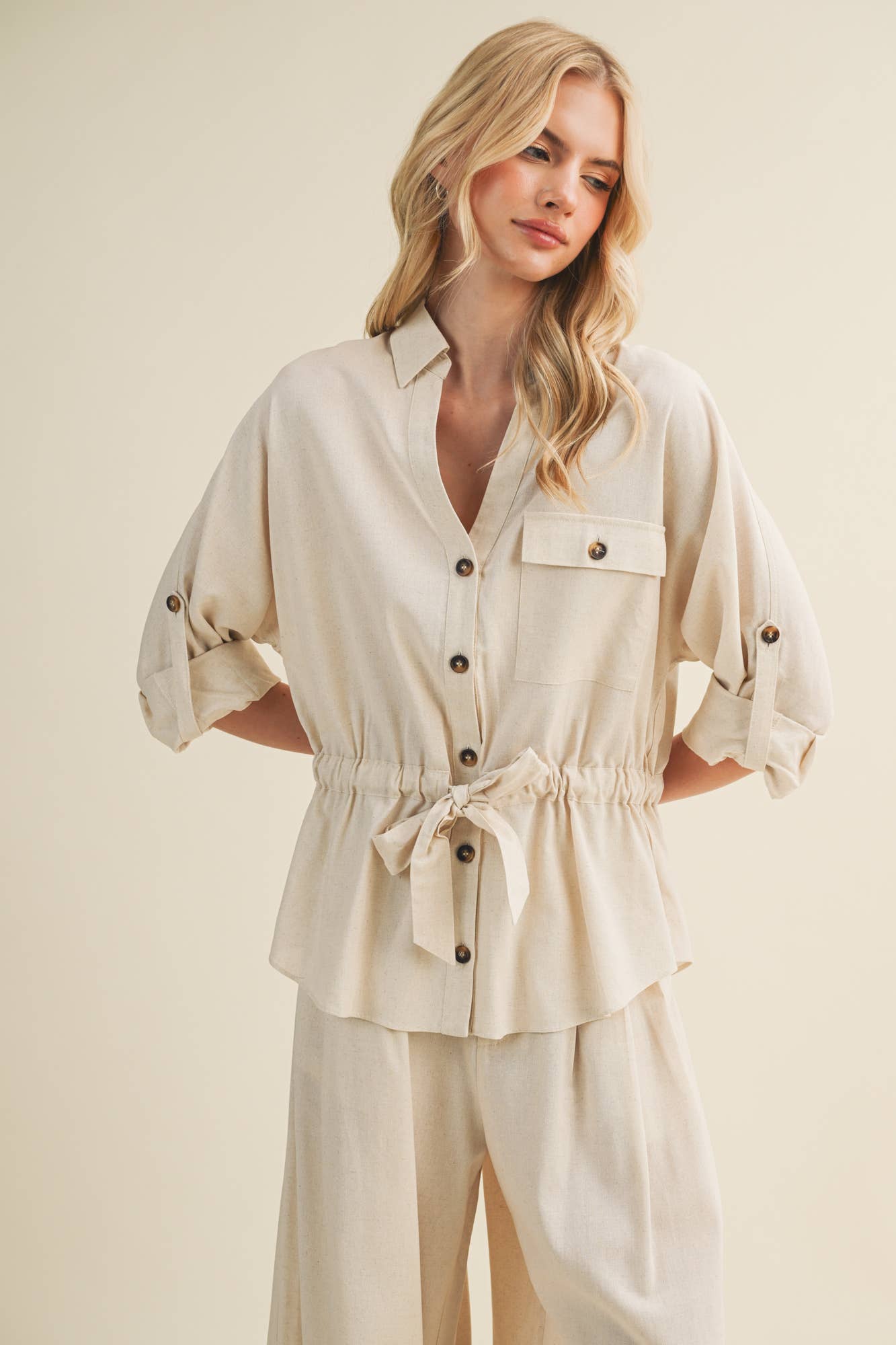 Utility Pocket Blouse: Oatmeal