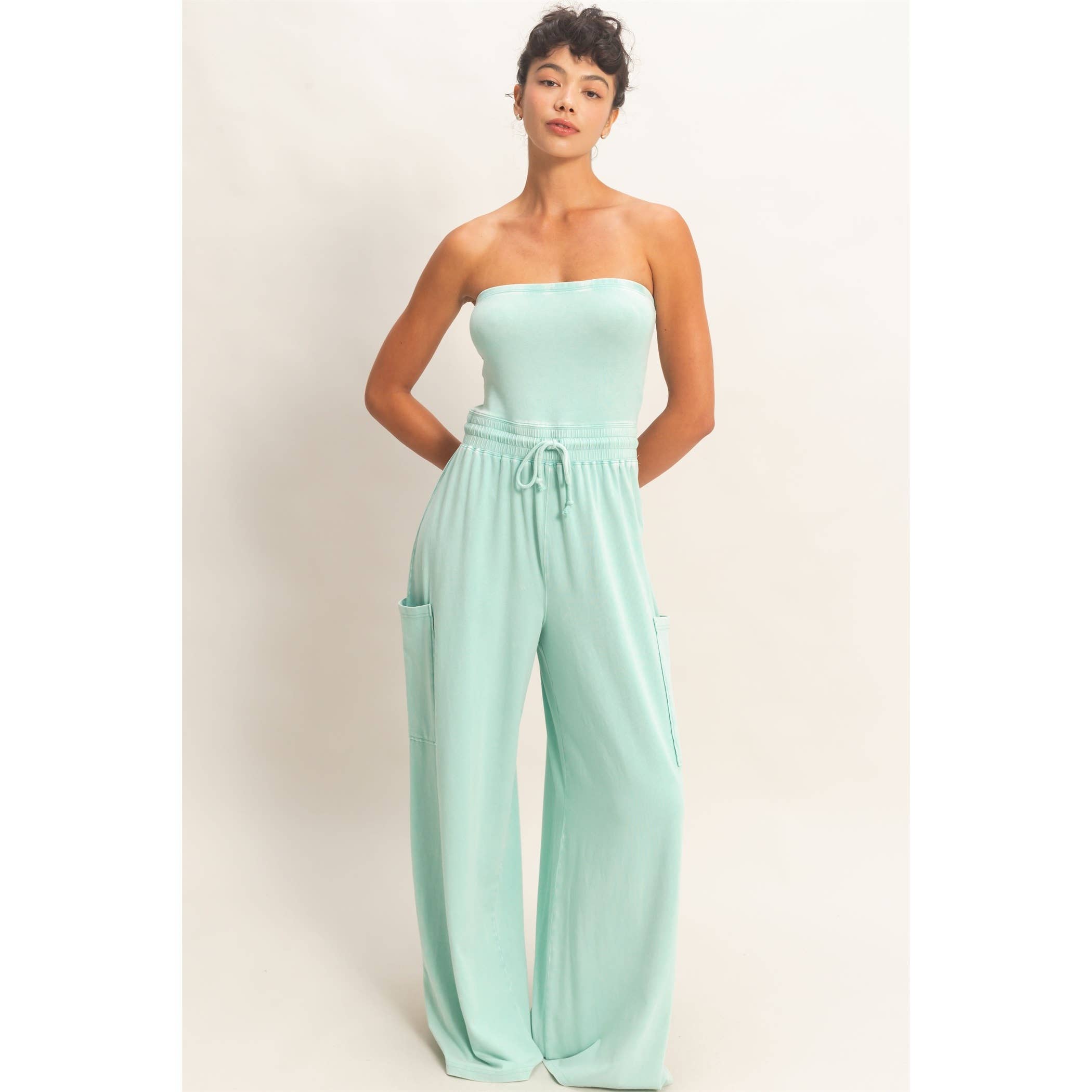Mineral Wash Jumpsuit: Turquoise