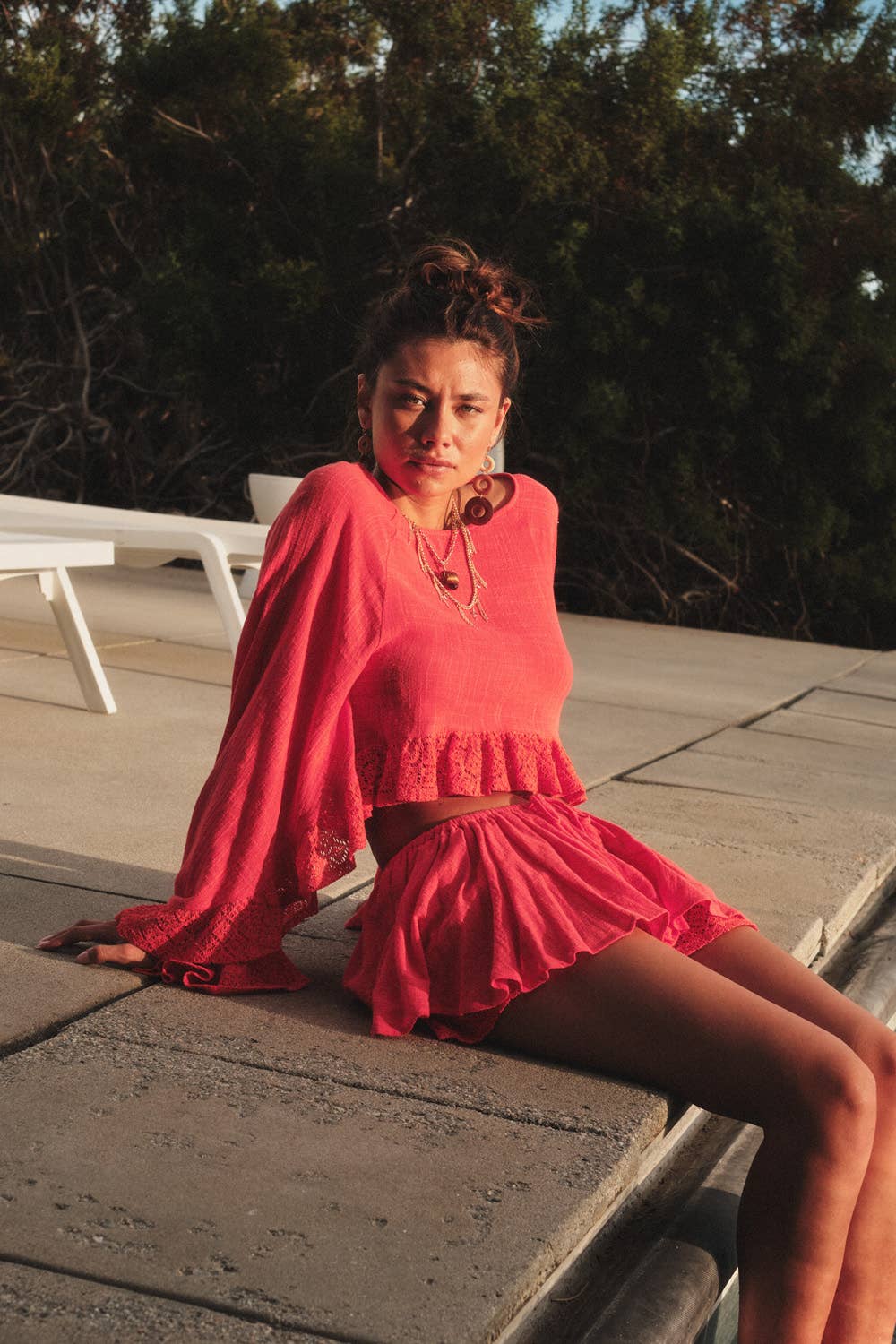 Crochet Lace Ruffle Top: Orange