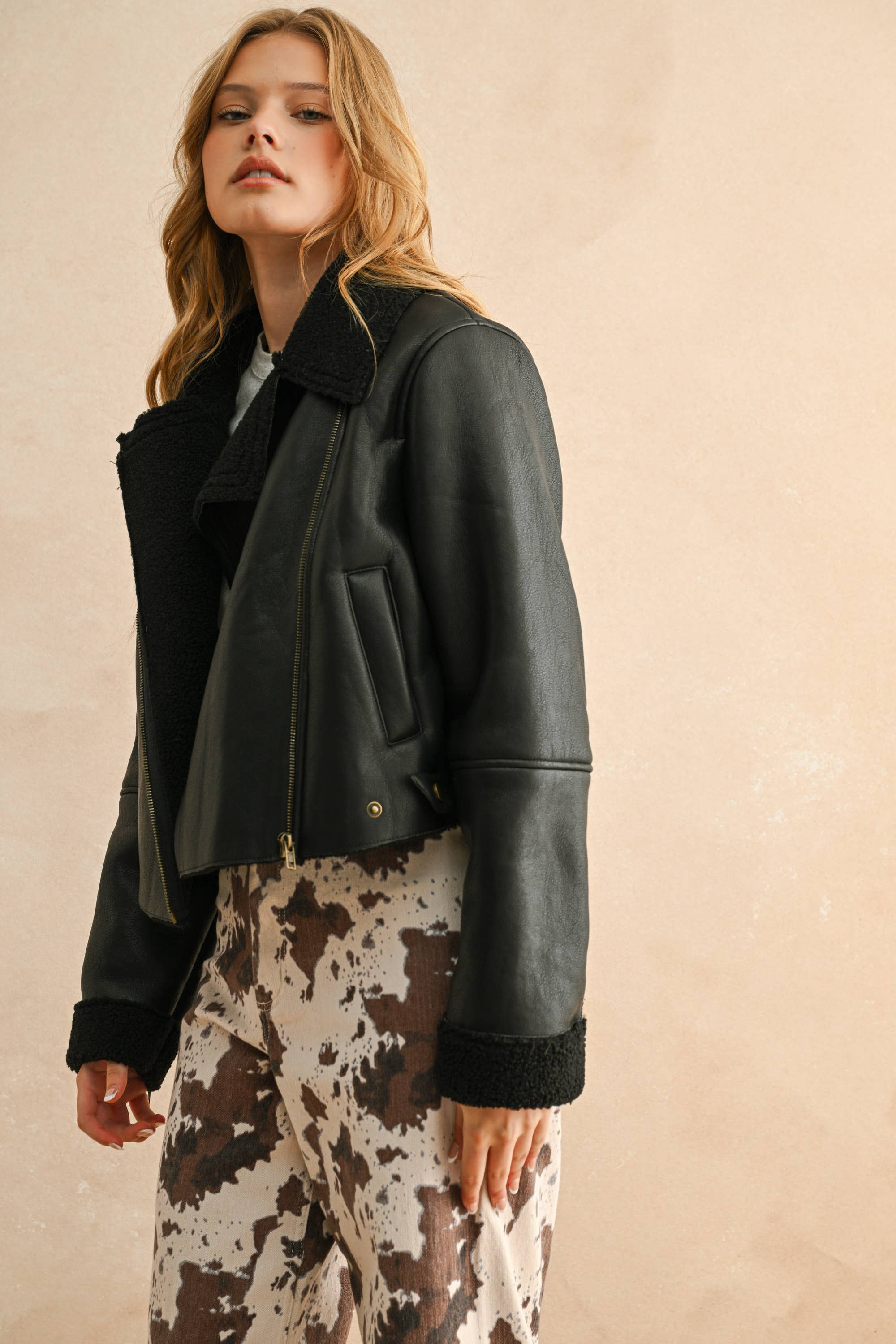 Faux Leather/Sherpa Jacket