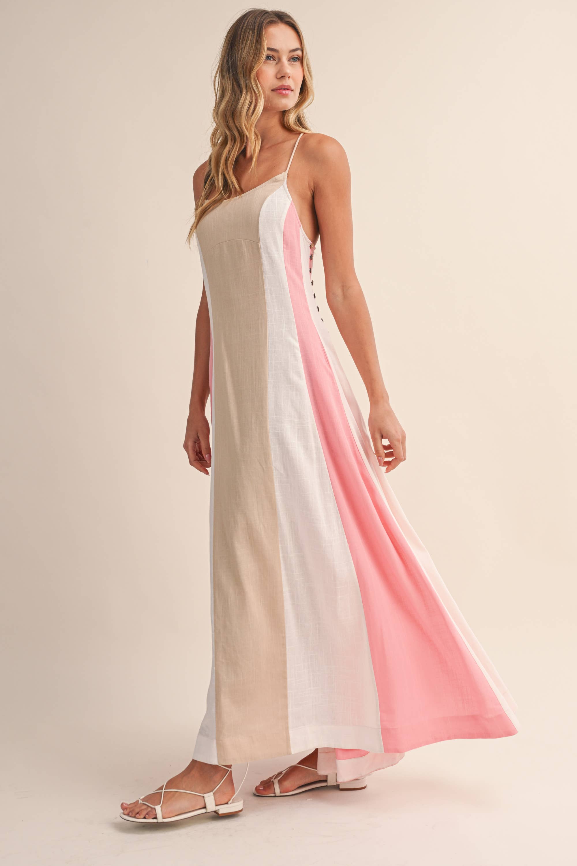 Color-Block Maxi Dress: Beige