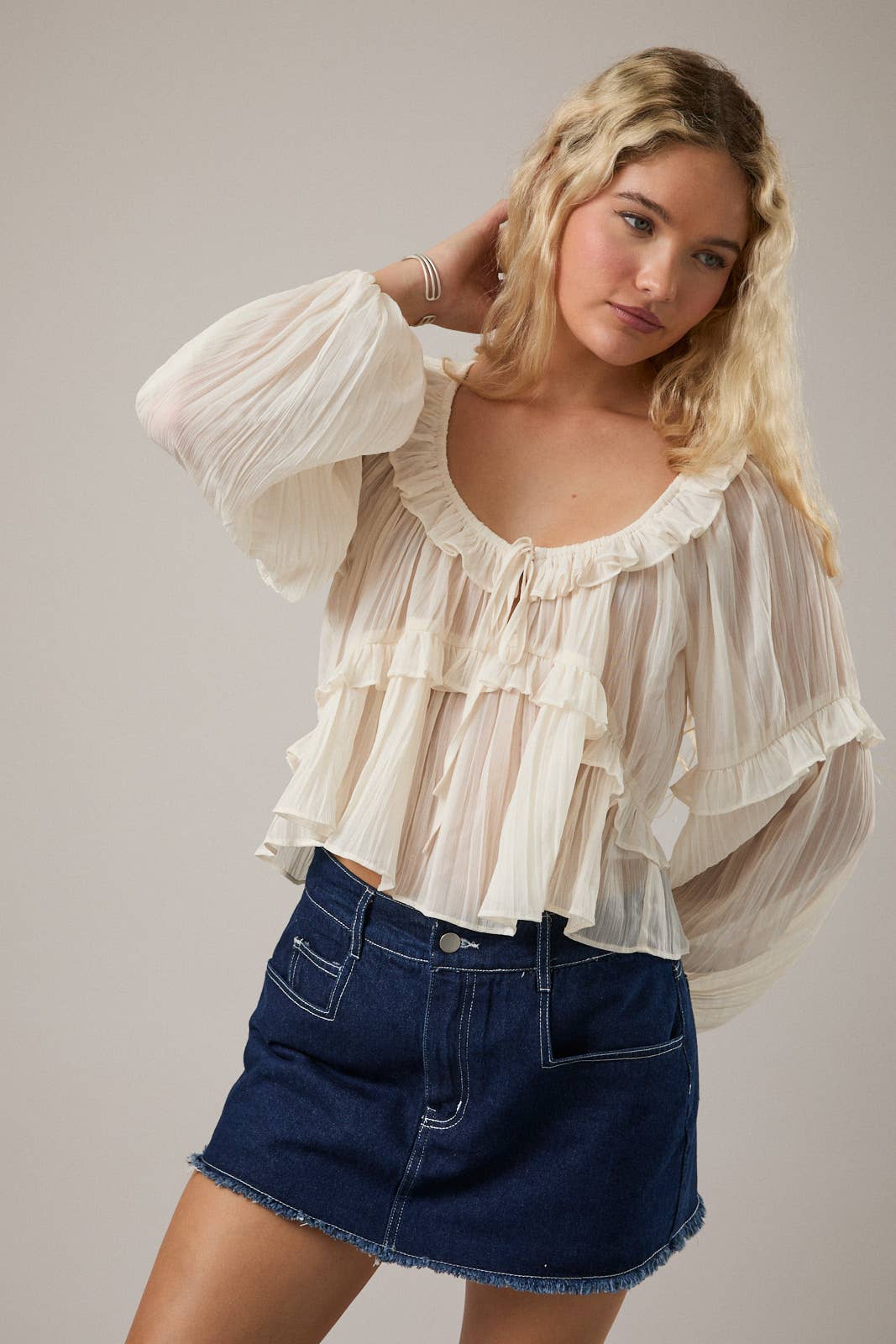 Ruffle Detail Blouse: Cream