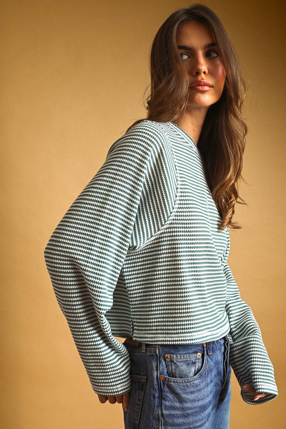 Striped Waffle Top: Jade