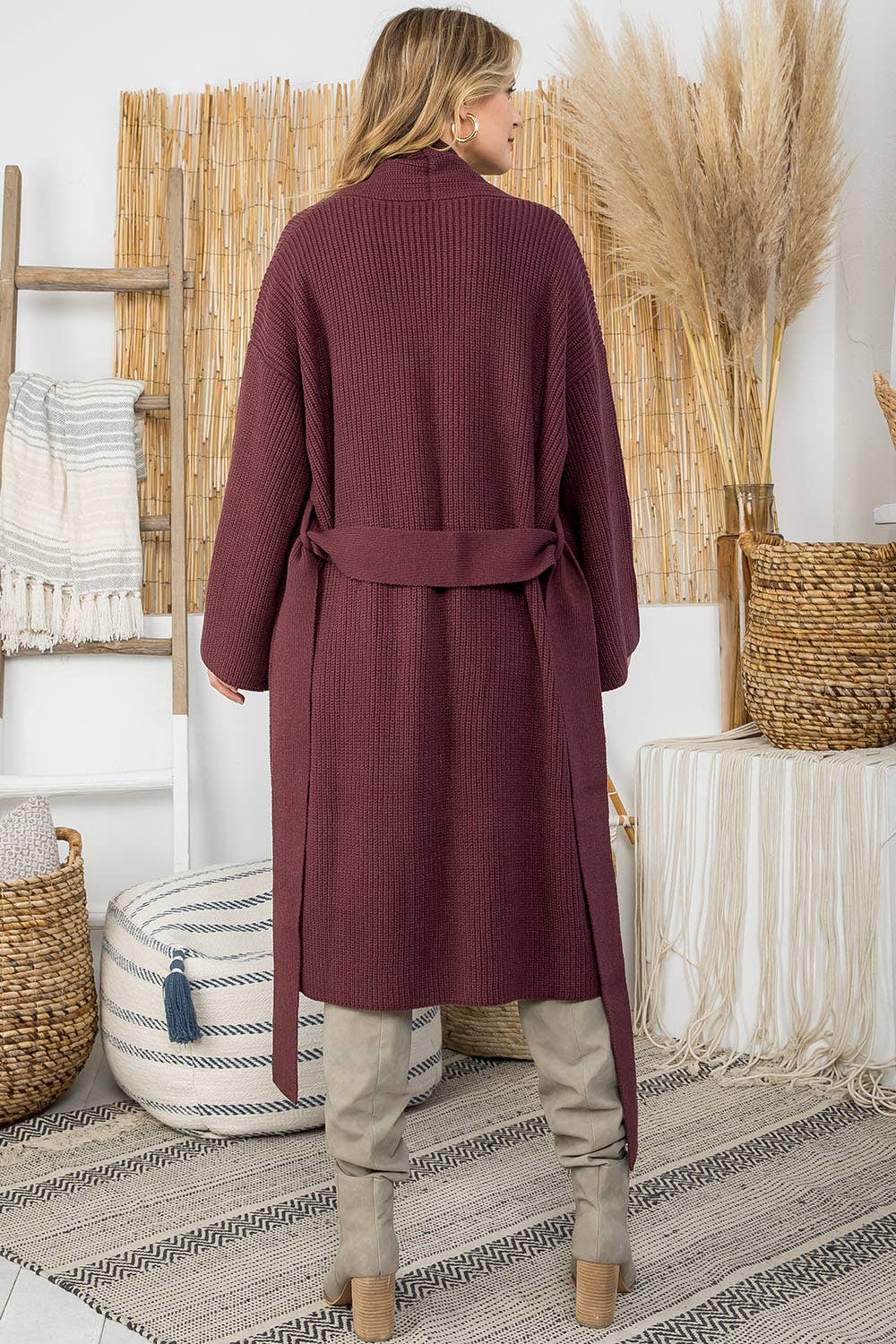 Tie Front Cardigan: Raisin