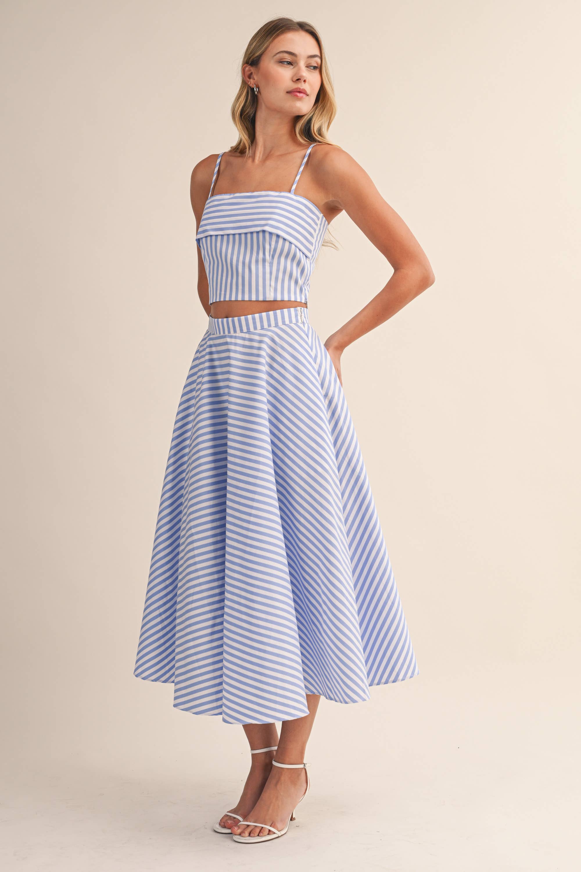 A-Line Midi Skirt Set:Chambray