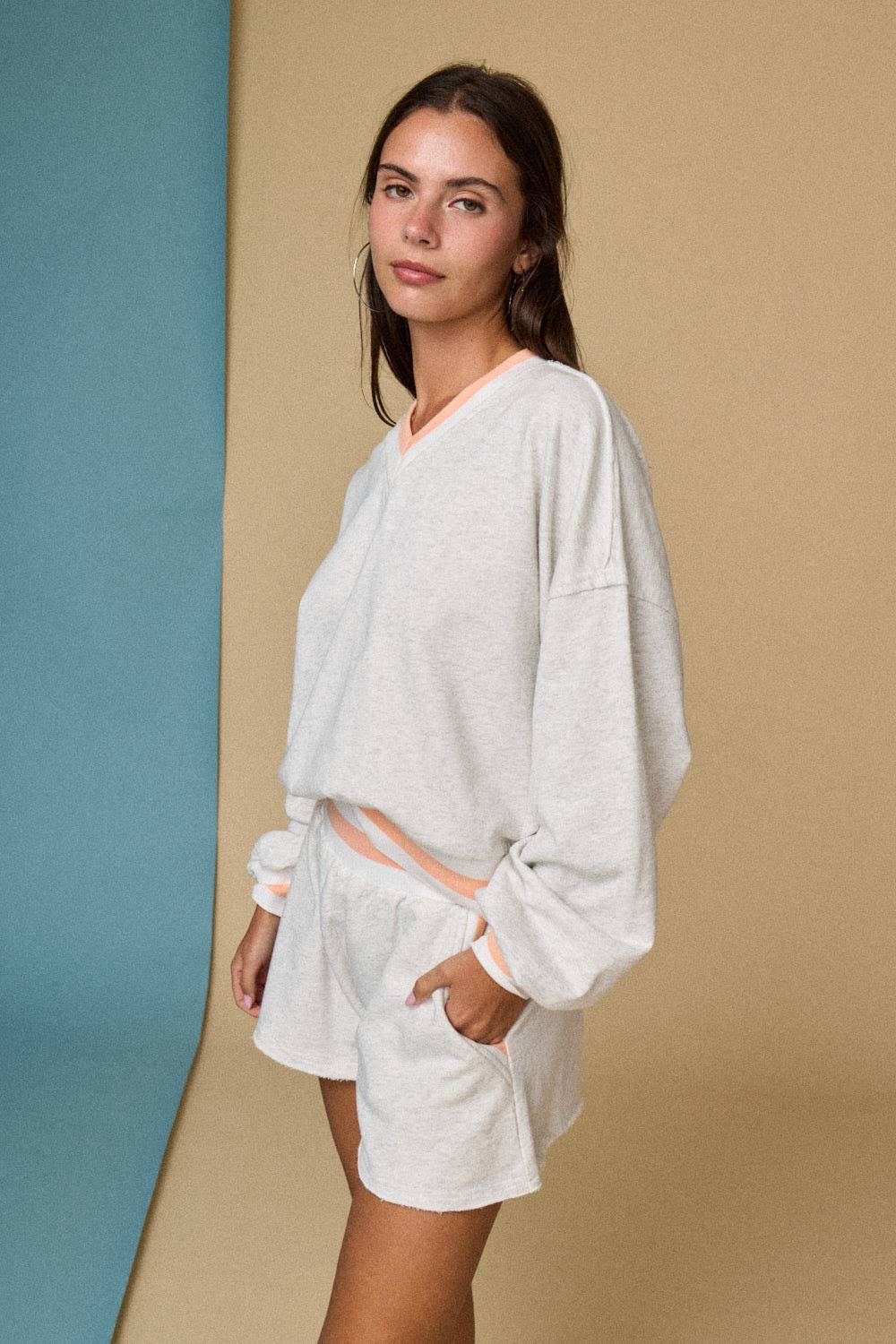 Striped Band Short Set: Melange