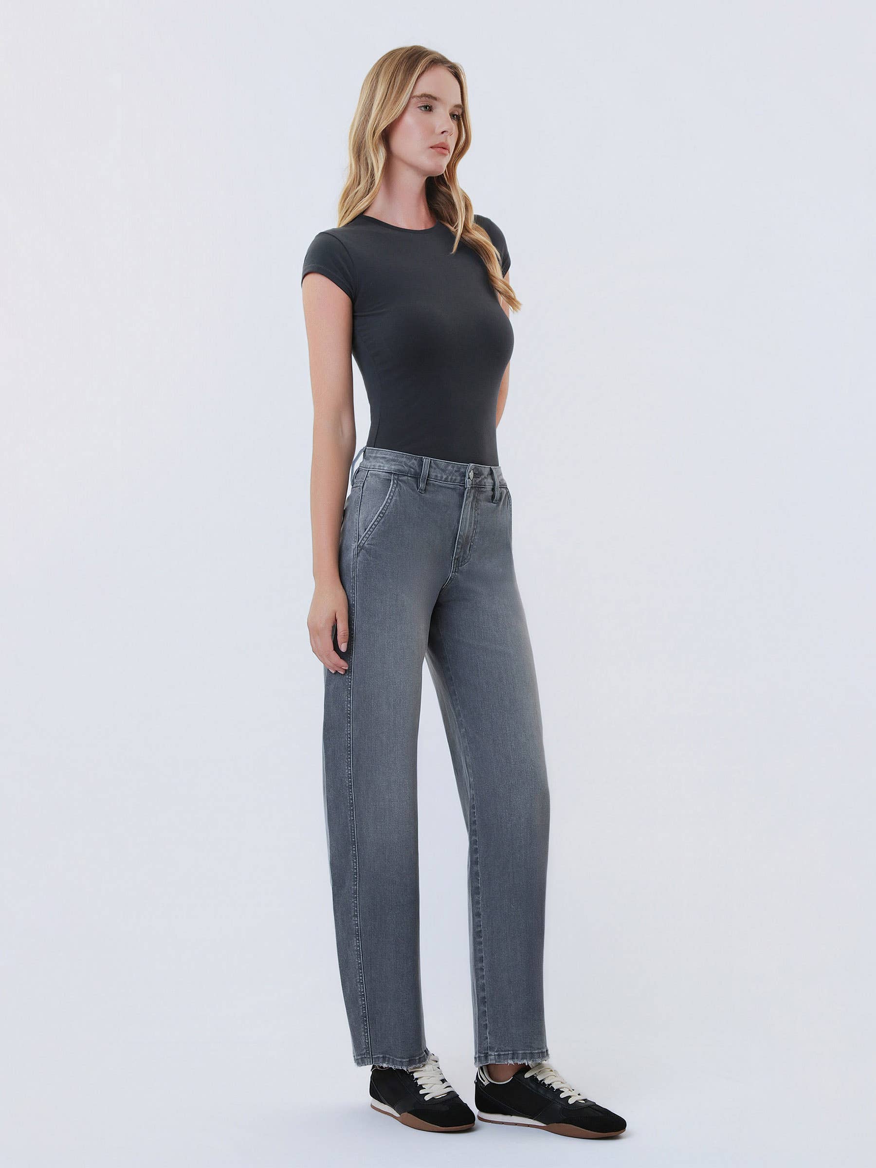 Grey Crop Barrel Jeans: Mist