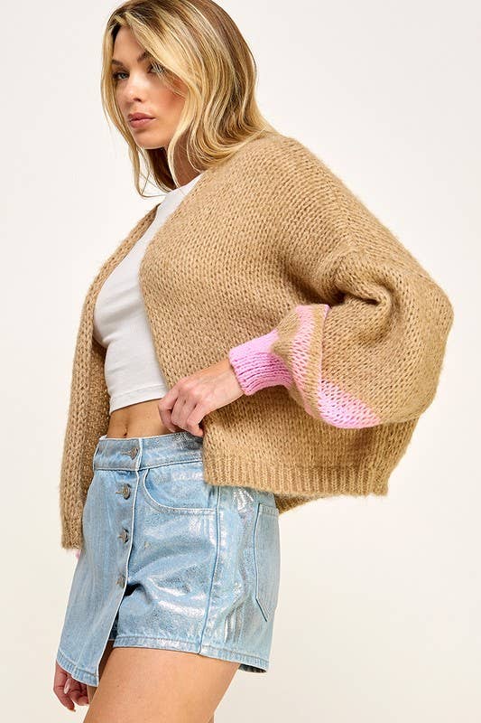Drop Shoulder Cardigan: Taupe