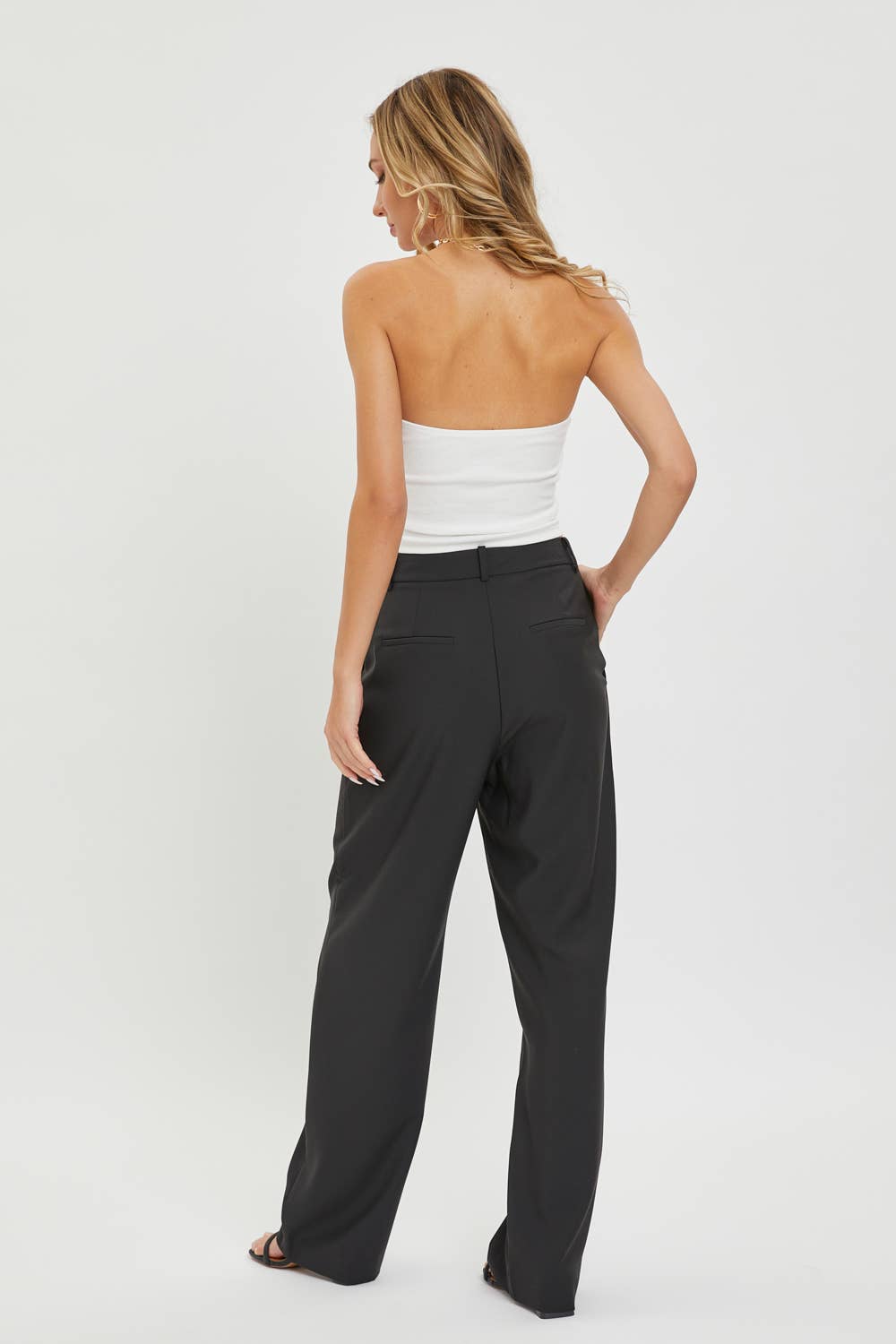High Rise Trousers:Taupe/Grey