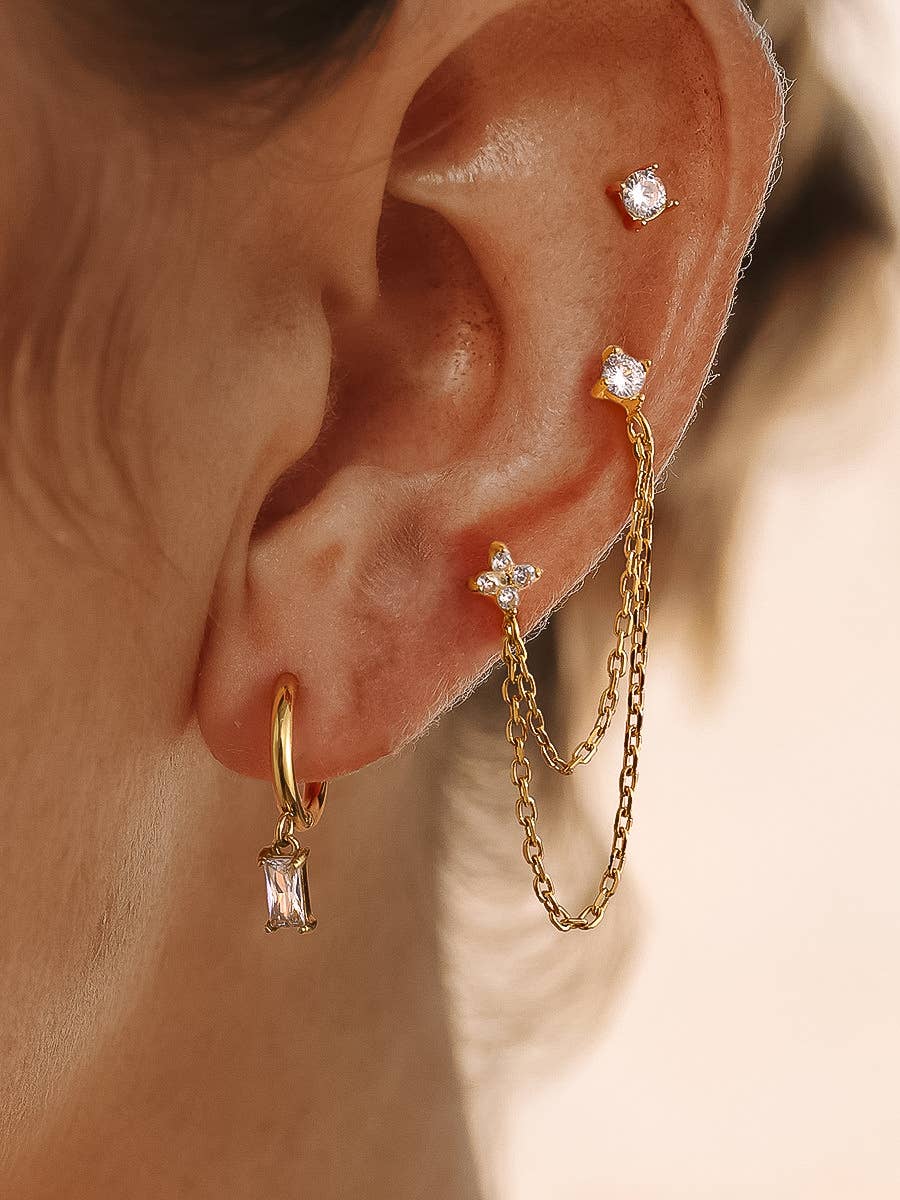 Roussa 18K Gold CZ Chain Earring Set