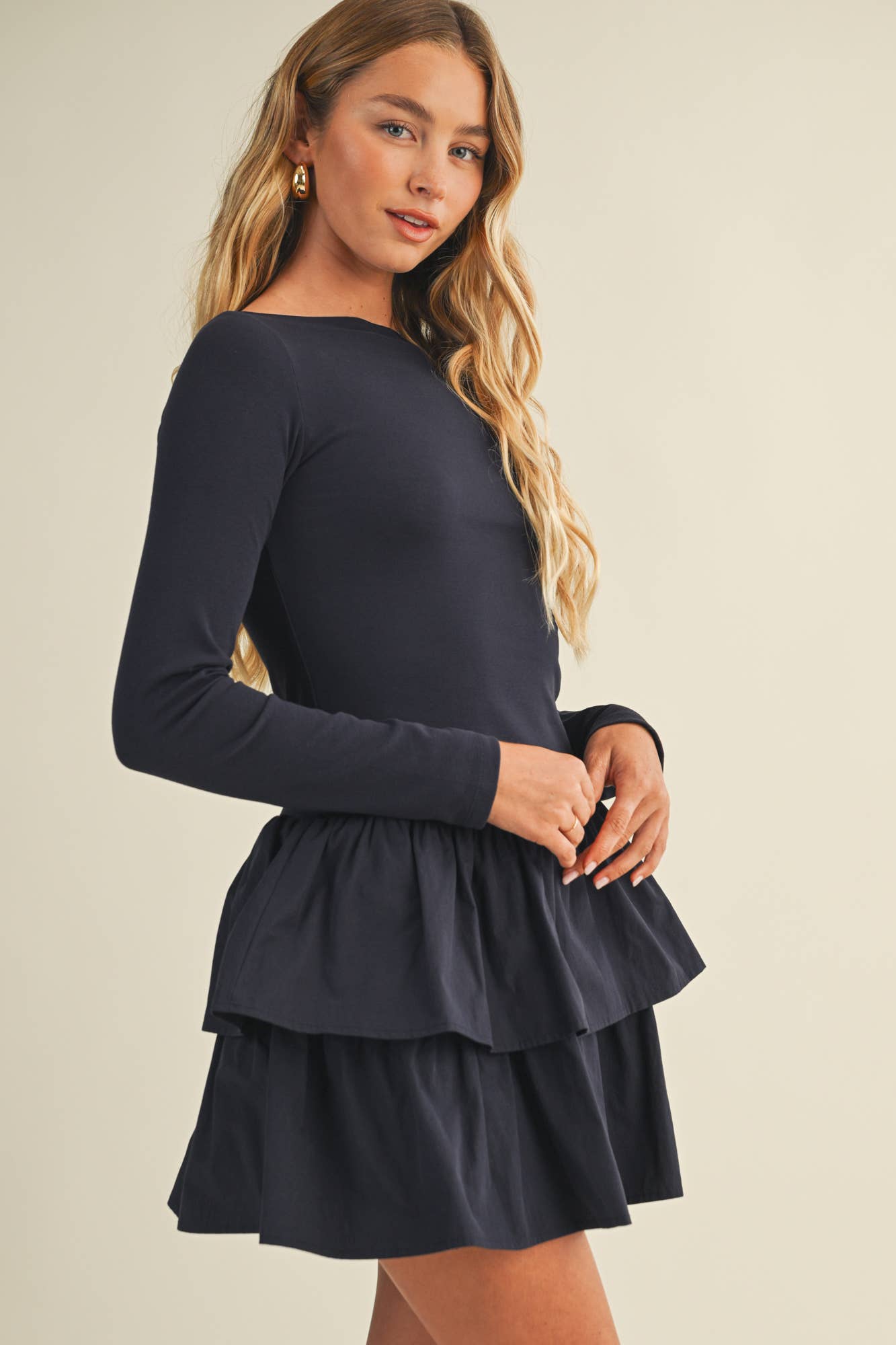 Boat Neck Ruffle Dress