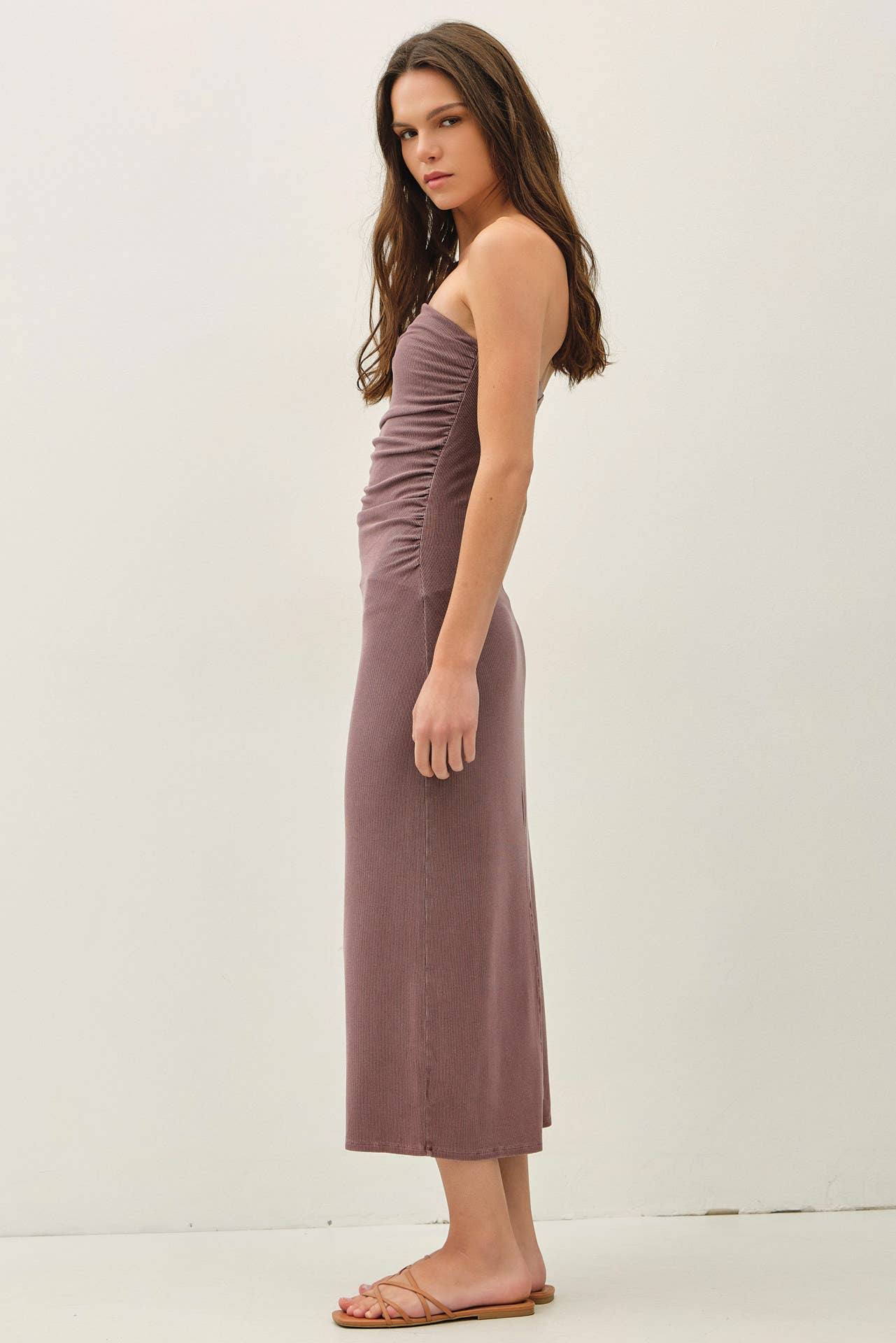 Ruched Tube Dress: Sepia