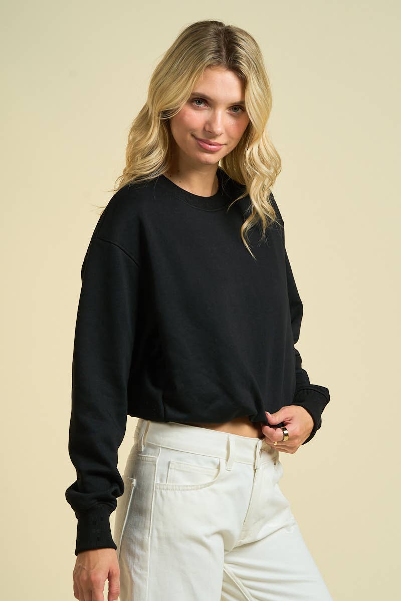 Cropped Crewneck Sweatshirt: Black