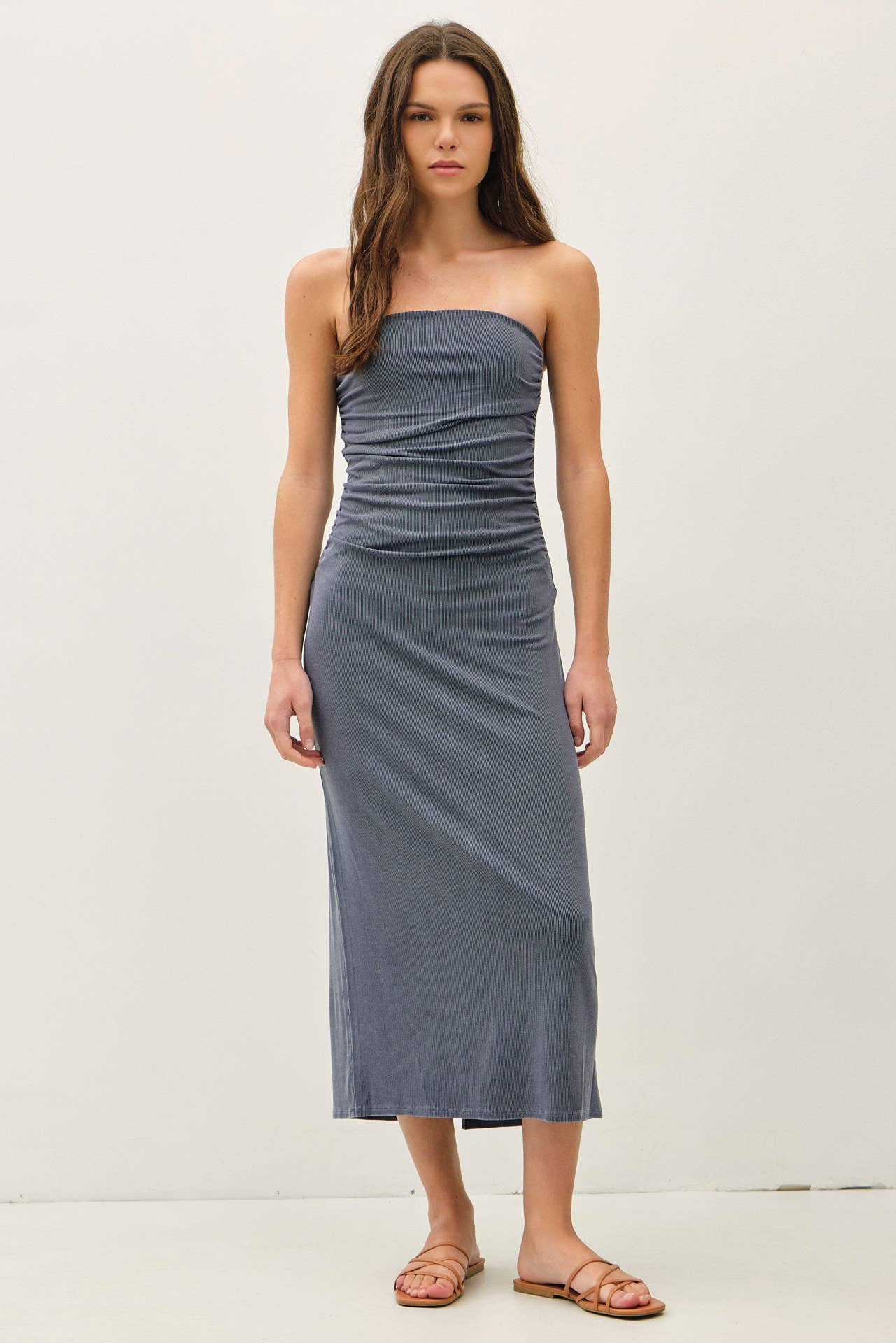 Ruched Tube Dress: Charcoal Blue