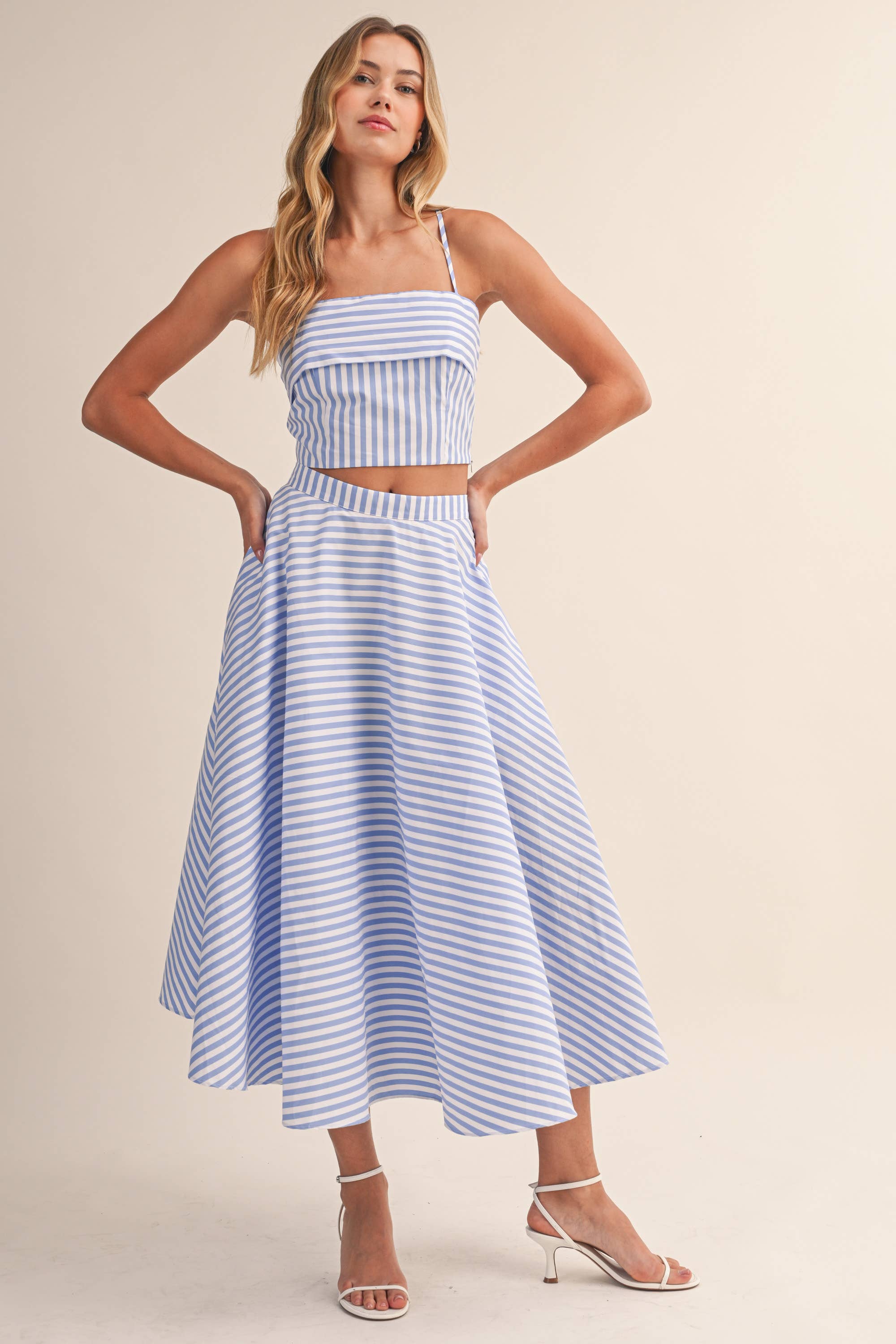 A-Line Midi Skirt Set:Chambray